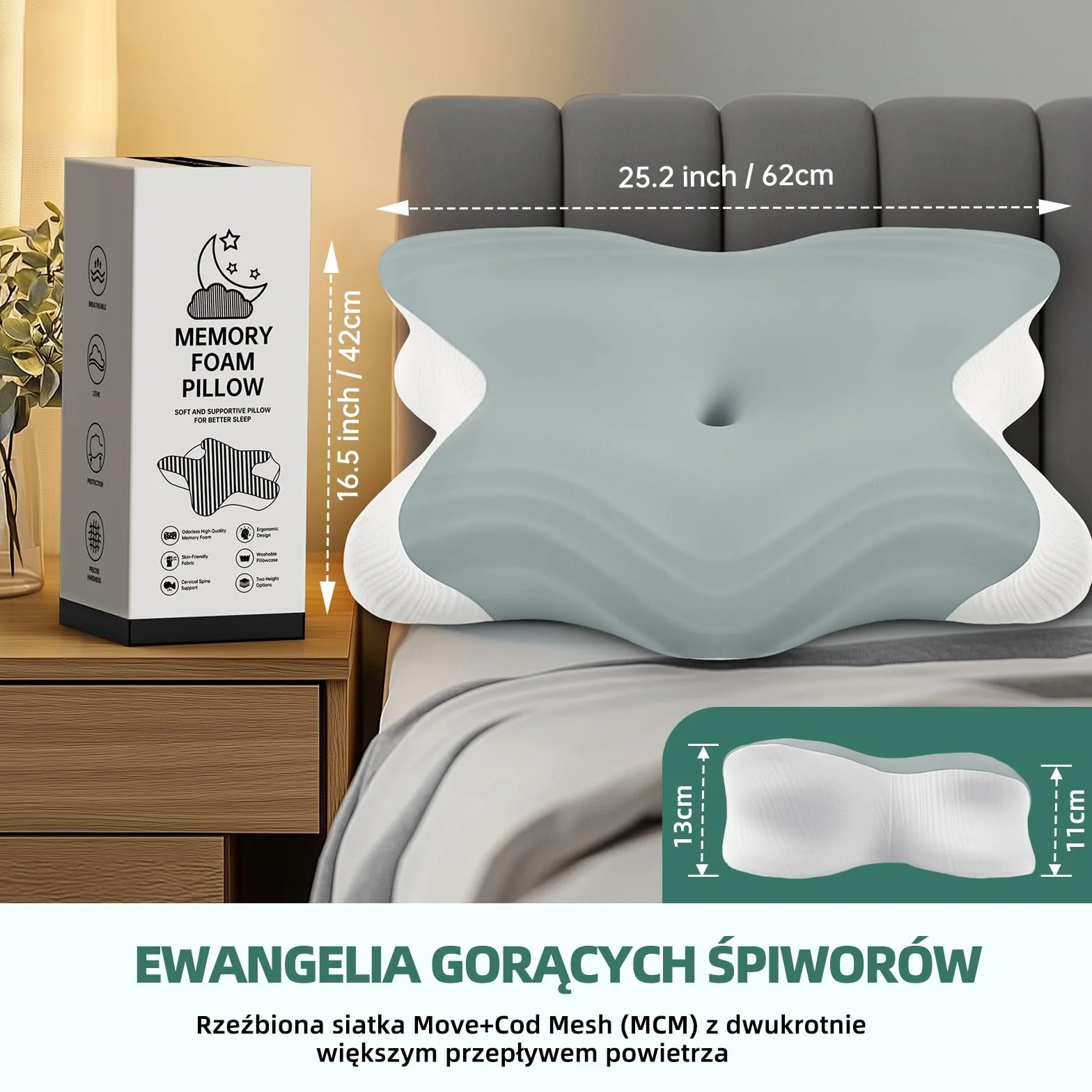 Poduszka z pianki z pamięcią kształtu do spania na boku, pod kark i szyję