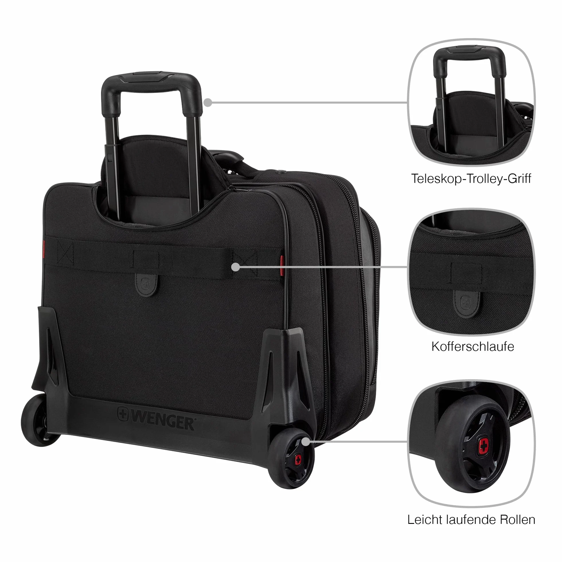 Wenger 600661 POTOMAC 17 Inch 2-Piece Business Wheeled Laptop Briefcase, Padded laptop compartment with Matching 15.4 Inch Laptop Case in Black (23 Litre),Black,42 cm