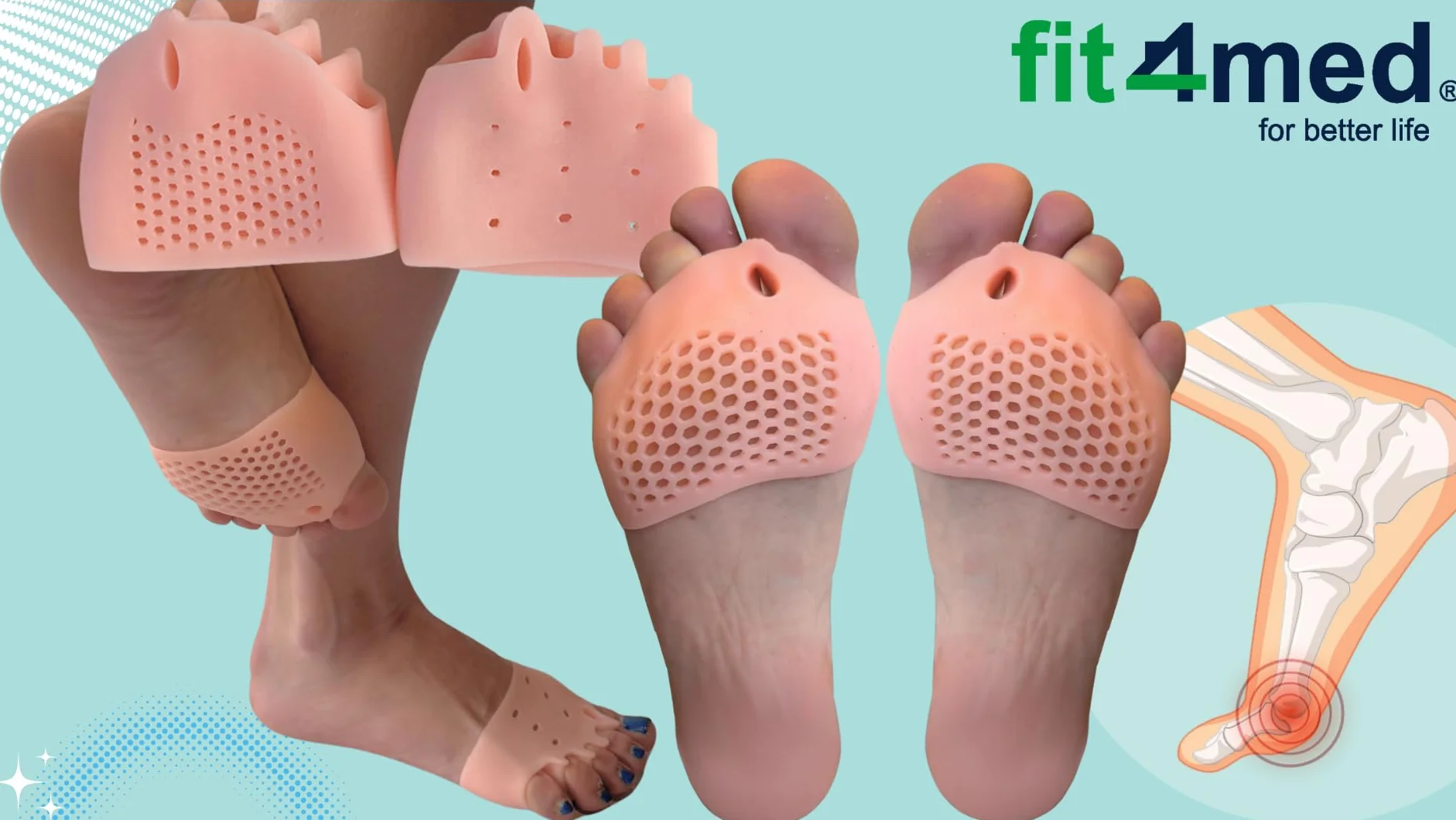 FIT4MED Separator na Haluksy Opaska Żelowa 5w1 Pięć Palców 2szt