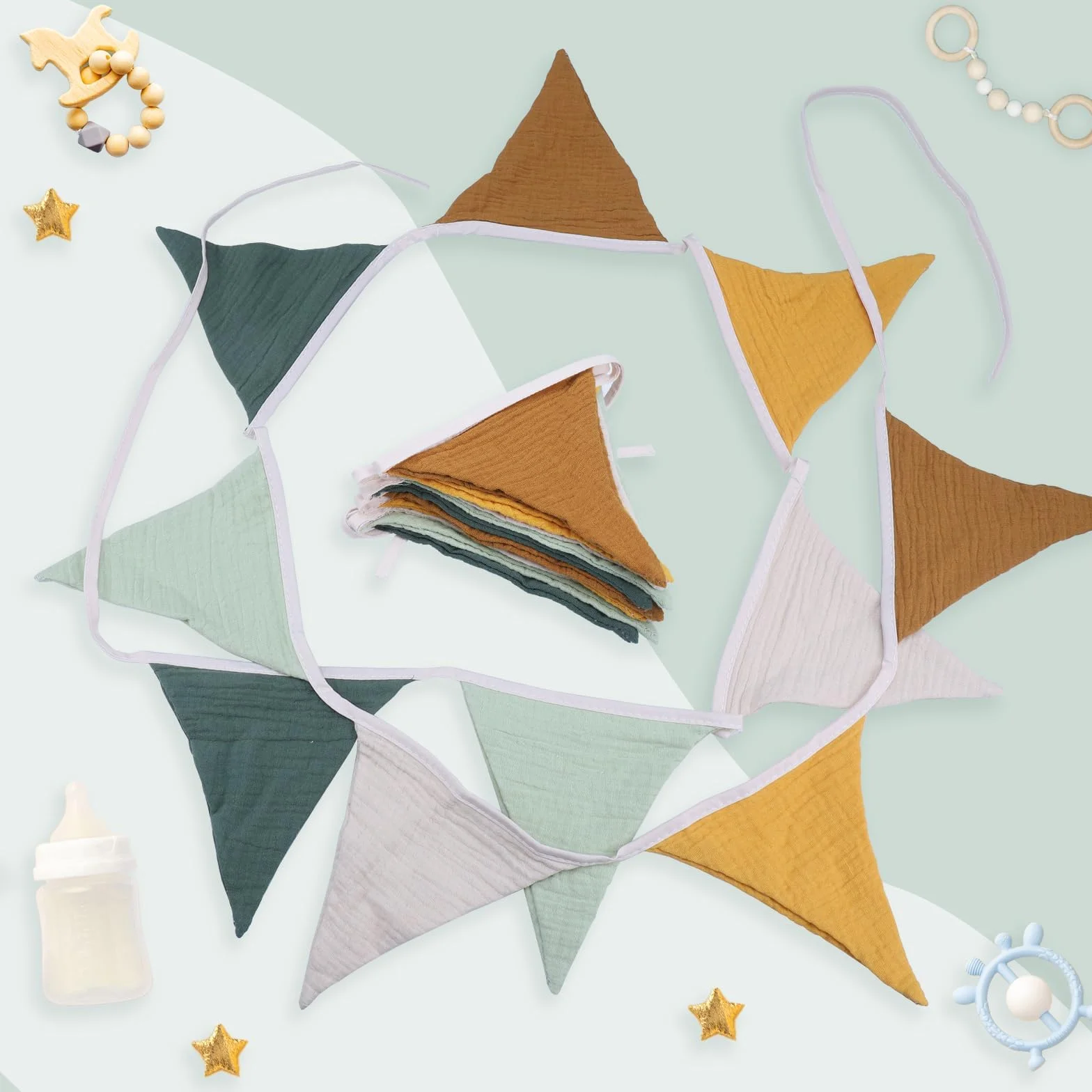 Fabric Bunting Baner girlanda z materiału muślinowego 2,6 m wielokolorowa trójkątna flaga do pokoju dziecięcego