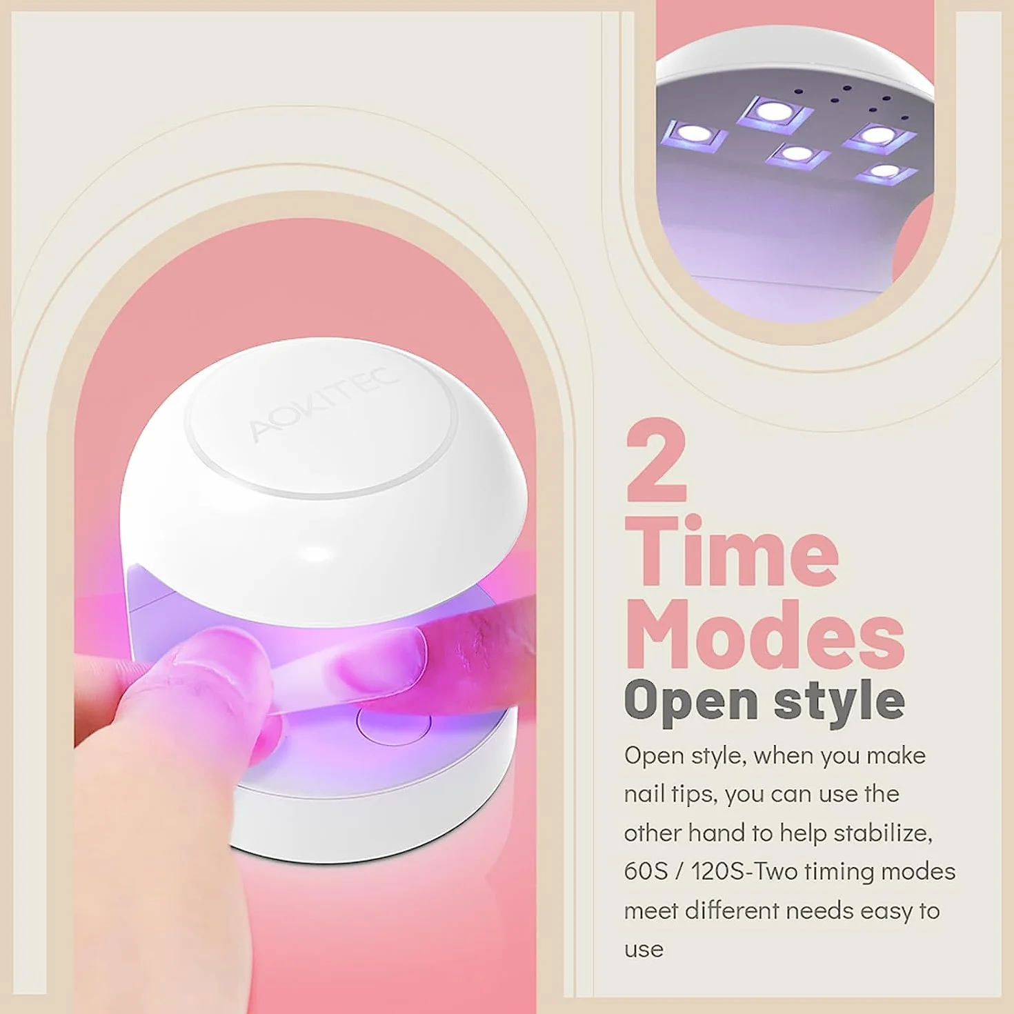 Aokitec Mini UV LED Lampa do paznokci, Szybko suche światło UV do paznokci Żel Polerowane końcówki do paznokci, Poly żywica przedłużająca, Manicure UV LED Światło Suszarka do paznokci DIY Nail Art