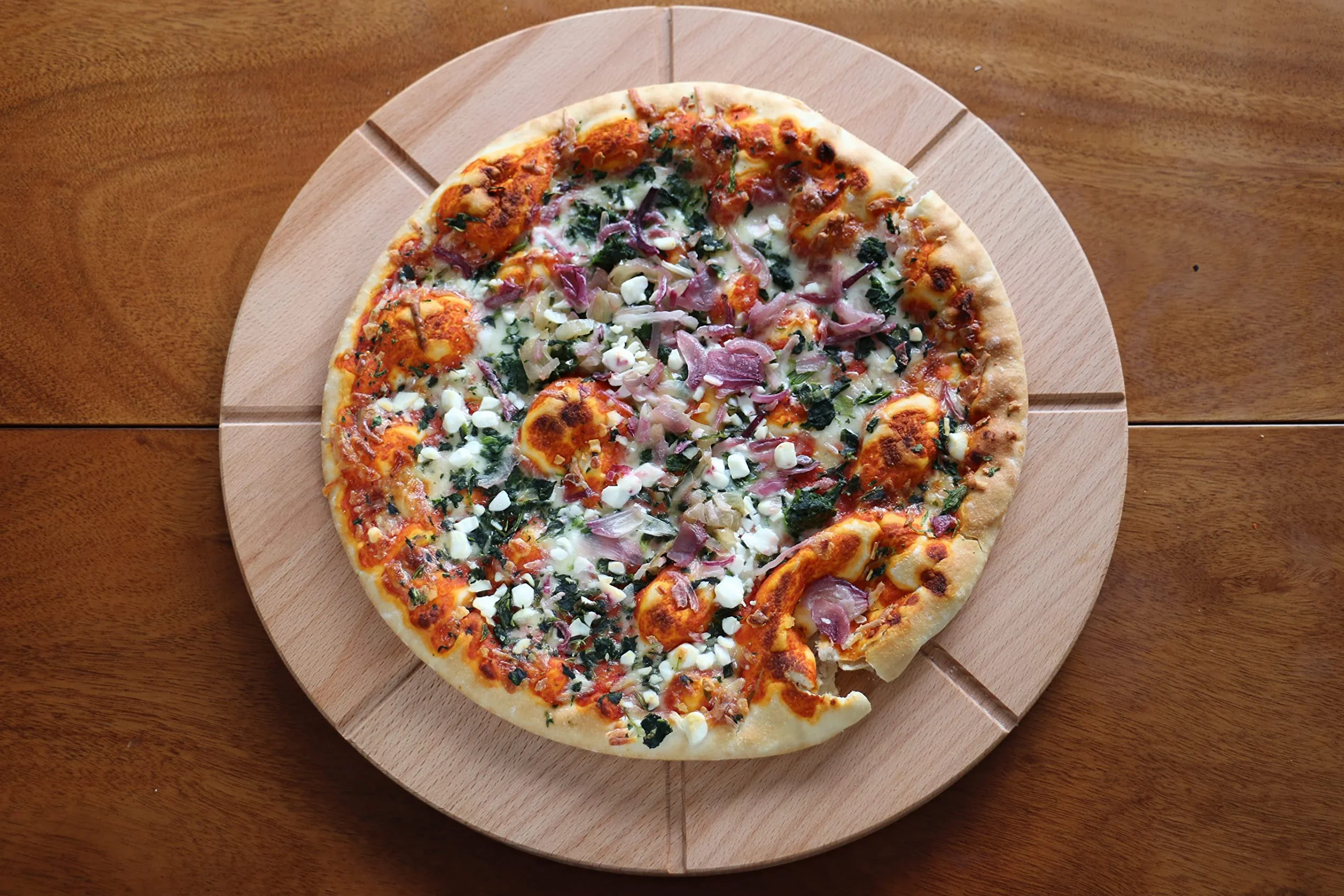 efo Talerz do serwowania pizzy drewno bukowe krojone rowki do pizzy (35 [cm] | 13,75 cala)