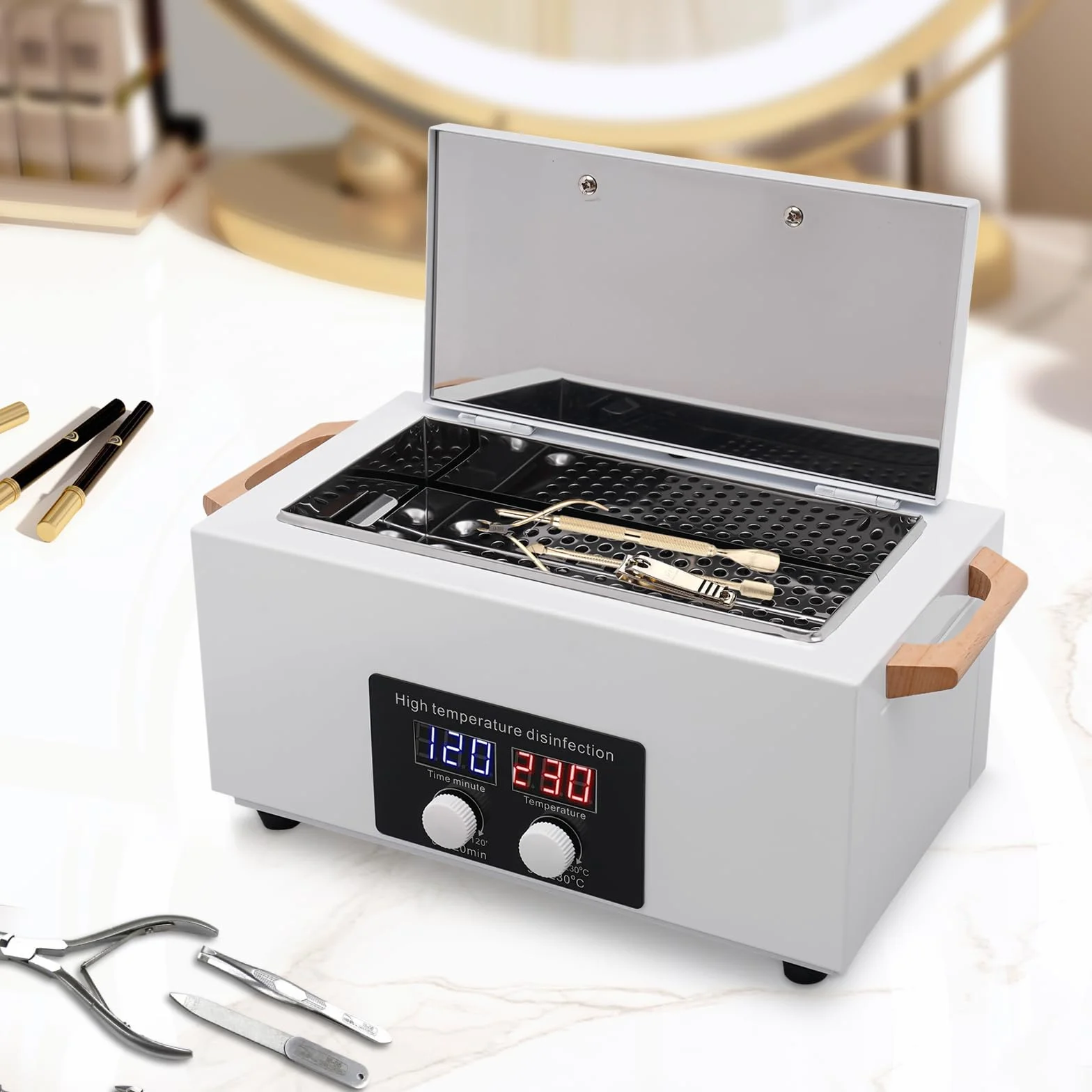 Sterylizator wysokotemperaturowy, 300 W, metalowa szafka do sterylizacji z wyświetlaczem LCD, do laboratoriów, salonów fryzjerskich, salonów kosmetycznych, salonów kosmetycznych, salonów paznokci