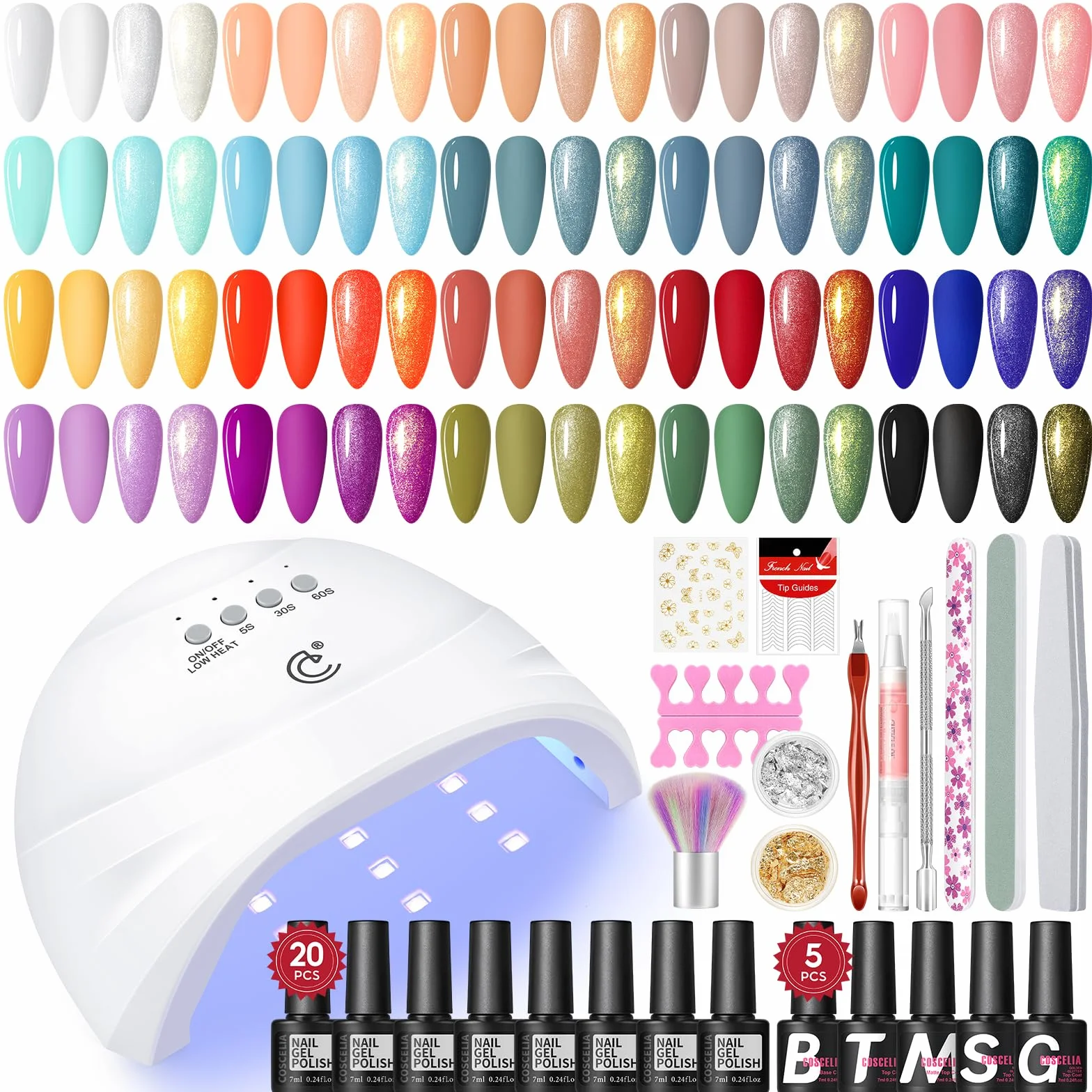 COSCELIA Kompletny zestaw do paznokci żelowych UV, 25 szt. półtrwałych lakierów bazowych i wierzchnich i matowych, lampa UV żel do paznokci zestaw do manicure dla początkujących