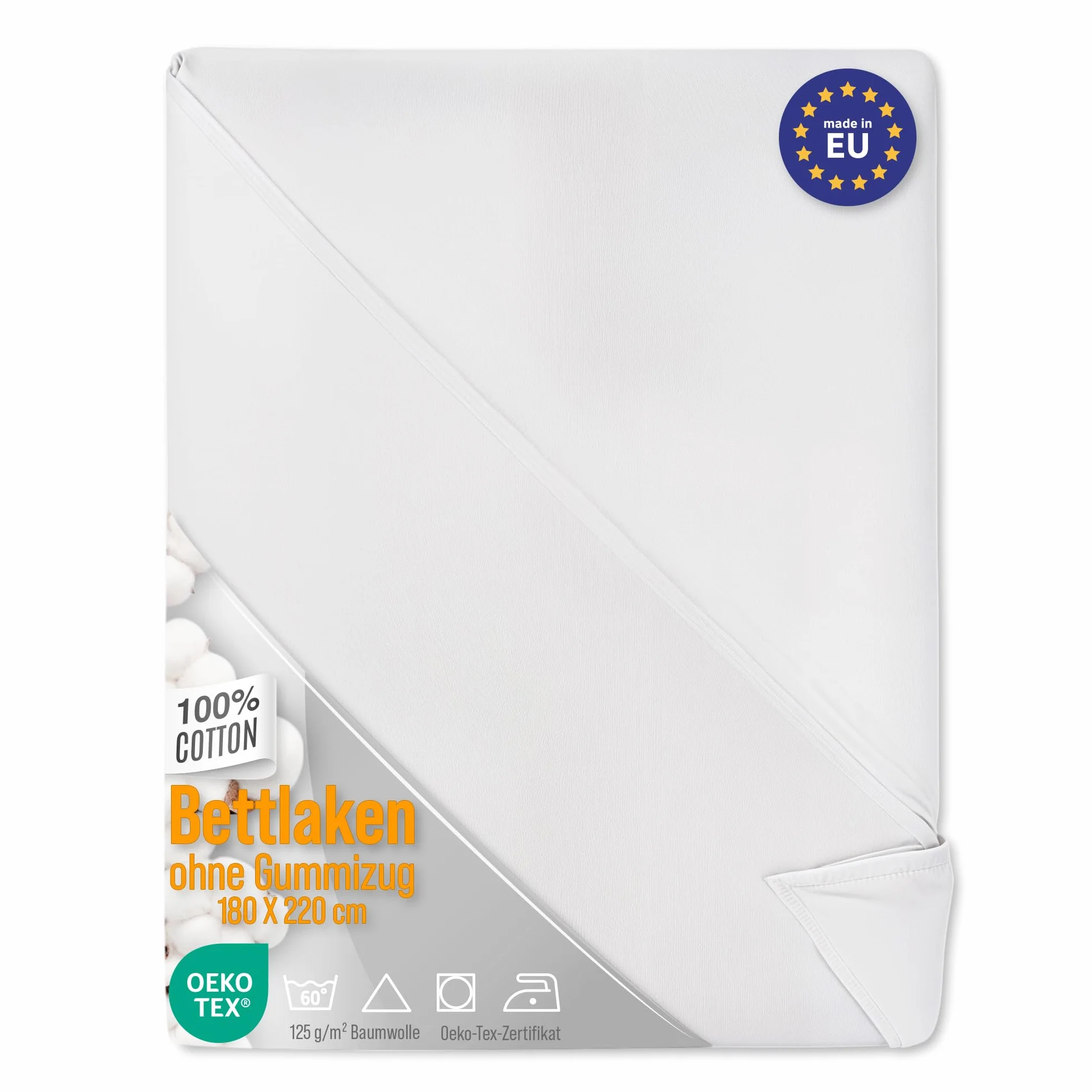 Prześcieradło bez gumki bawełniane nie gotujące 200 x 220 cm - białe prześcieradło bez gumki bawełniane prześcieradło hotelowe 125 g/m²