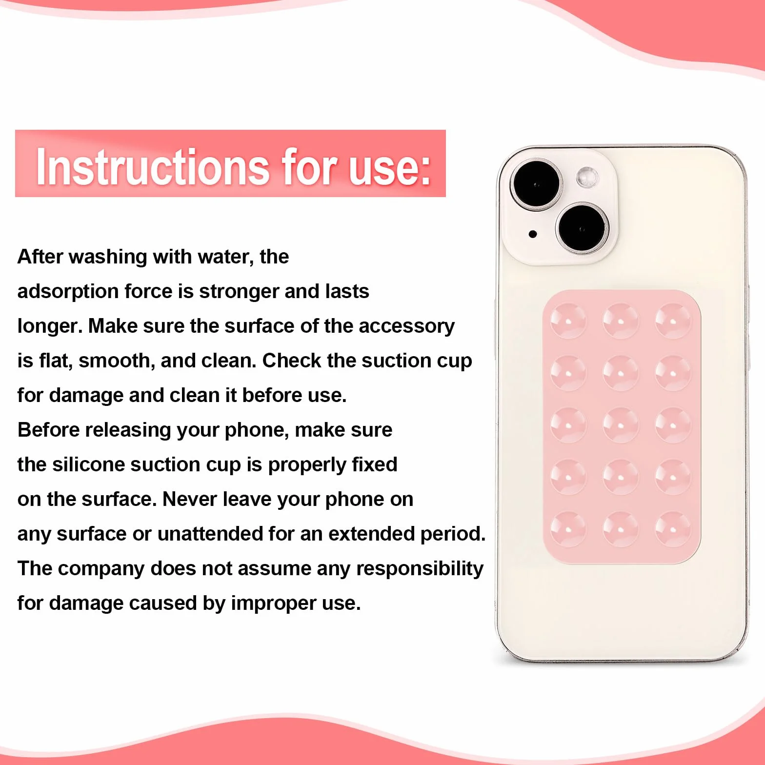 2szt Dwustronny Uchwyt na Telefon z Przyssawka, Silikonowy Uchwyt na Przyssawke z Tylu Telefonu Wielofunkcyjna Przylepka Etui Telefon z Przyssawka Pod Prysznic Lusterko (Czarny, Jasnorózowy)