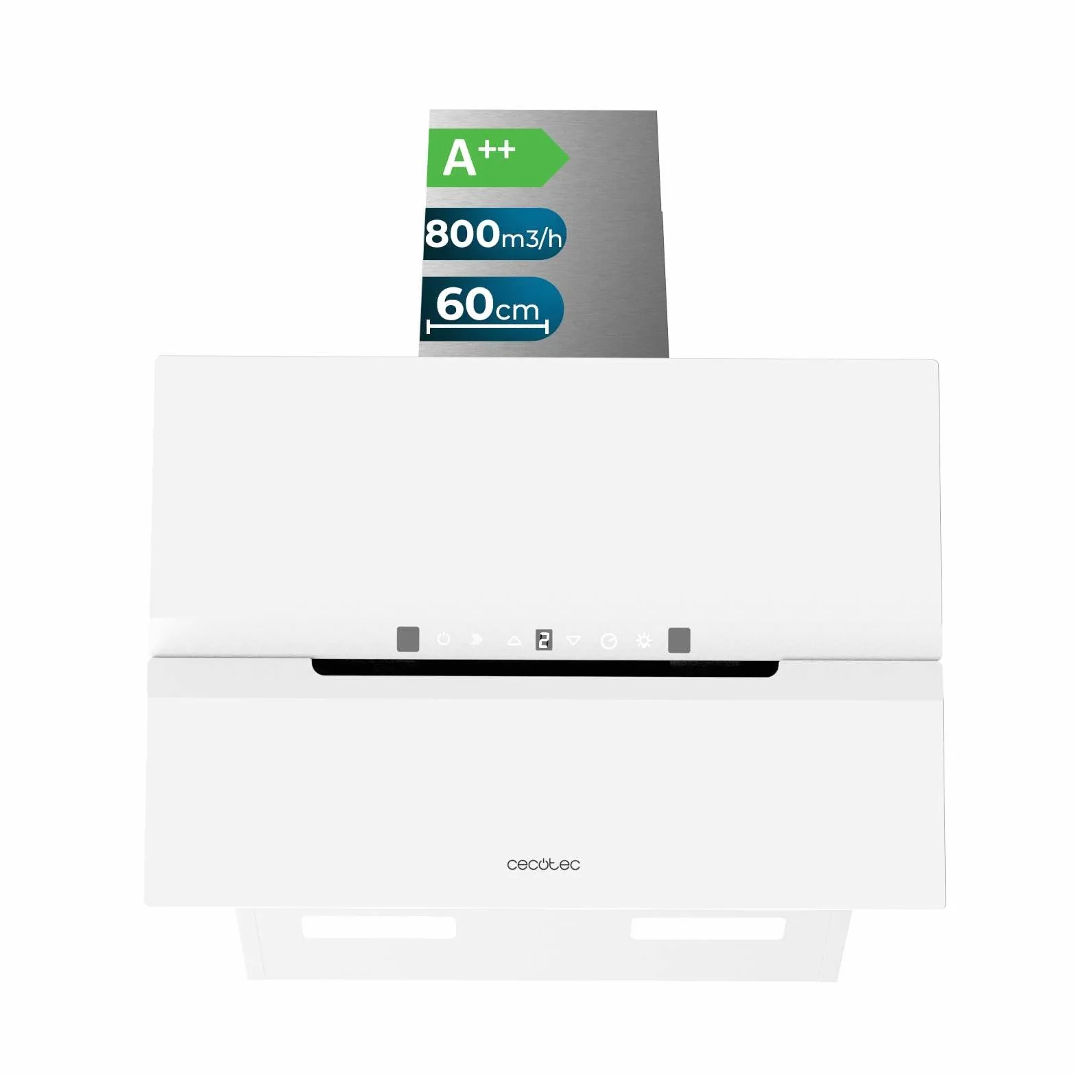 Cecotec Okap próżniowy 60 cm szkło hartowane. Bolero Flux DT 608010 szkło białe A++ 210 W, okap 60 cm, szkło białe, przepływ powietrza 800 m3/h, A++, elektroniczny, LED, węgiel Ø176, aluminium 5
