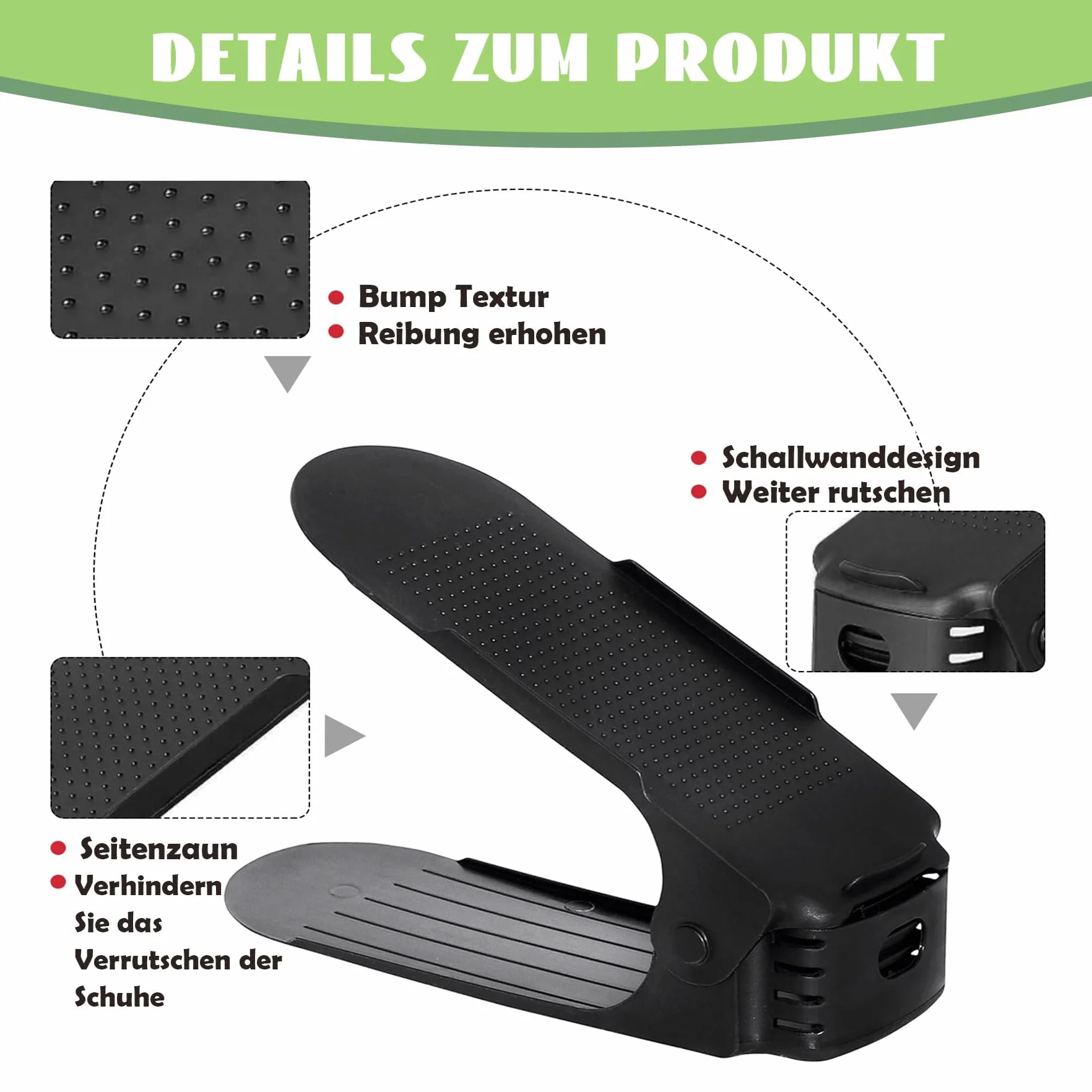 Regulowane regały na buty, 10 sztuk, antypoślizgowe uchwyty na buty, organizer na buty, 3 poziomy regulacji wysokości, PP, zestaw podwójnych warstw, czarny