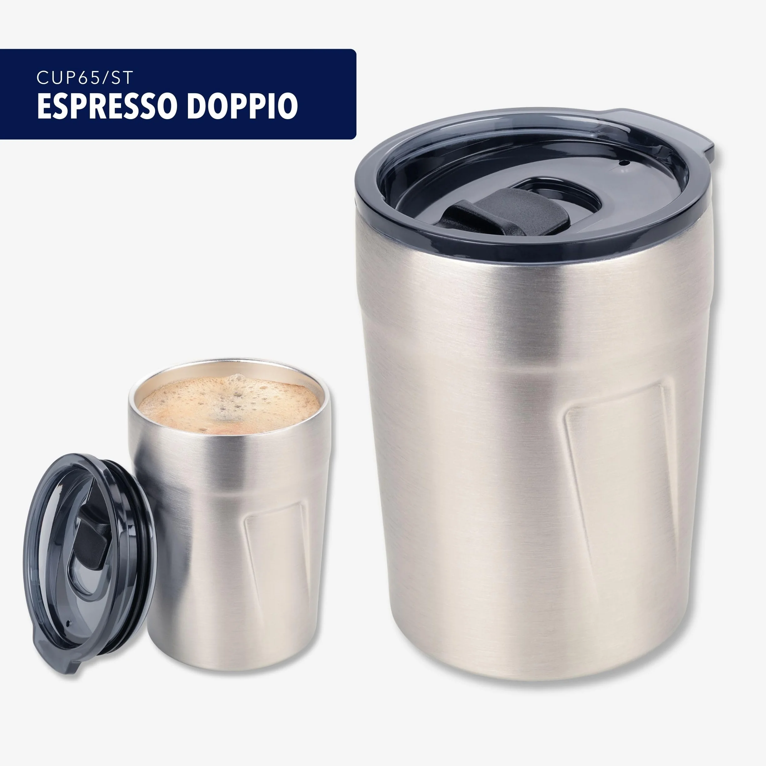 Troika Kubek termiczny do espresso, kawy, gorących napojów, Espresso Doppio, izolacja próżniowa z podwójnymi ściankami, maks. 160 ml, pokrywka (nie zawiera BPA), zasuwa zamykana, odporna na