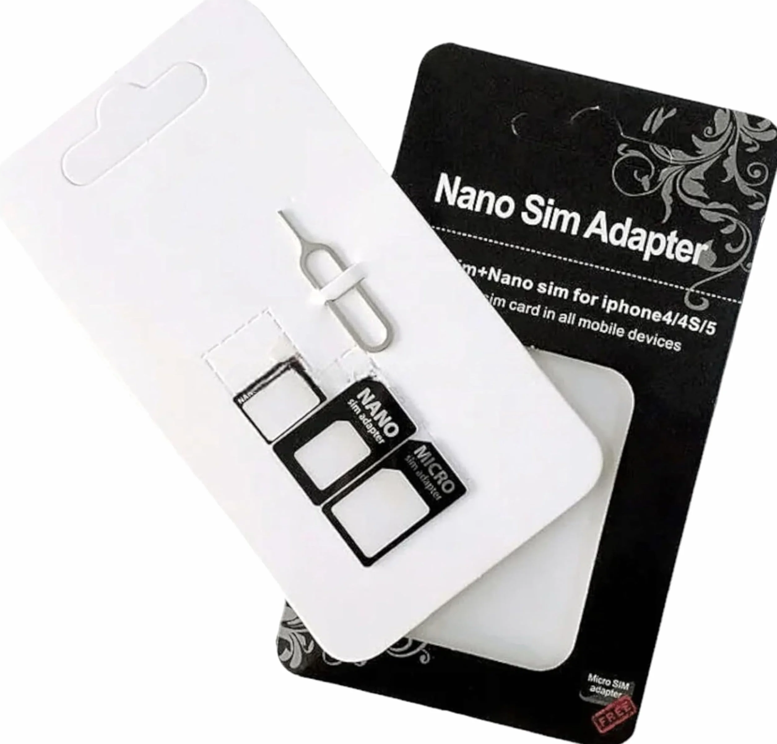 3 Kit Adapter do kart SIM 4 w 1, czarny | Nano SIM do Micro SIM, Nano SIM do SIM, Micro SIM do SIM, klips do wyjmowania | Zestaw do smartfonów Sim Adapter