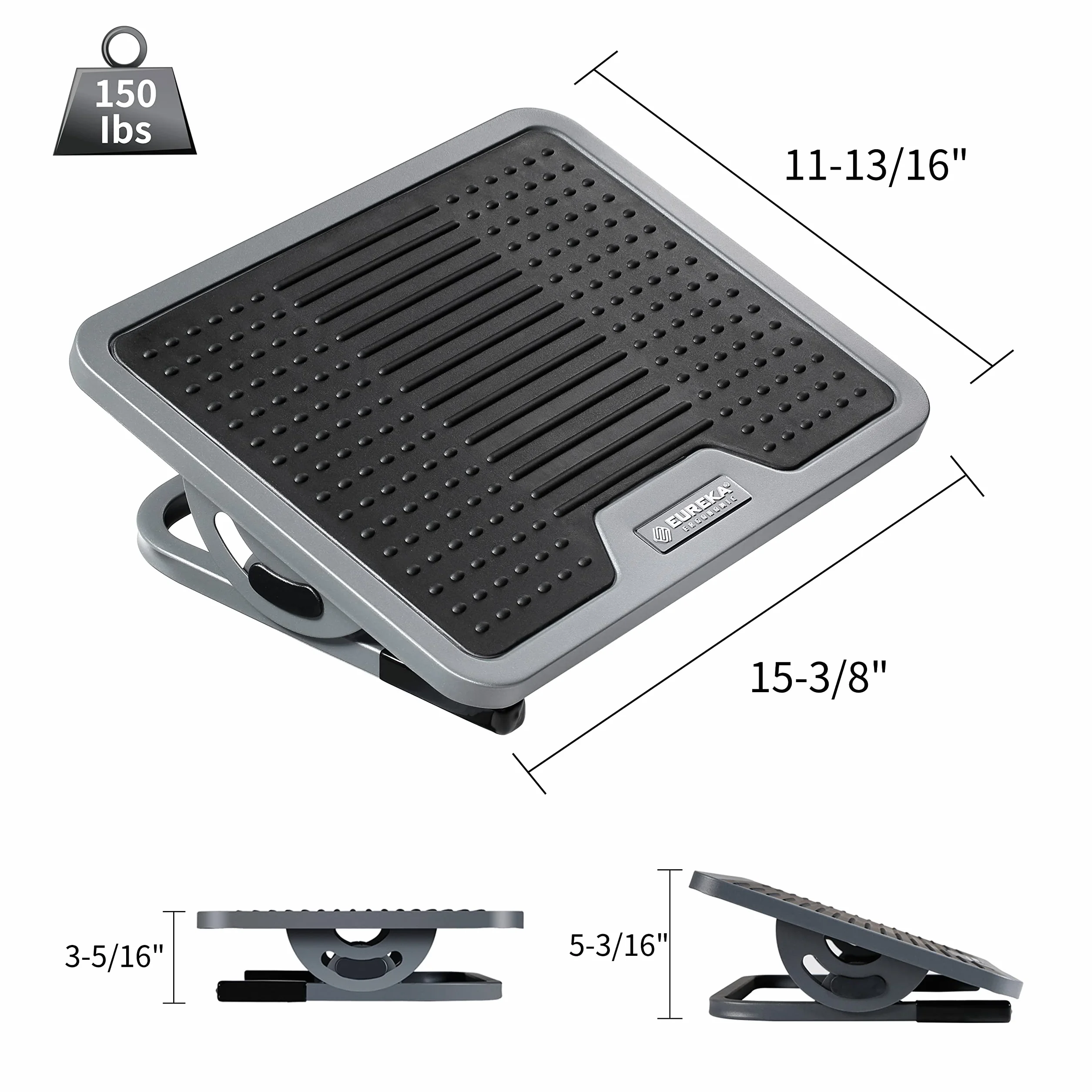 EUREKA ERGONOMIC Regulowany podnóżek z powierzchnią masującą, biurowy podnóżek pod biurkiem z metalową ramą, kąt nachylenia 20 stopni