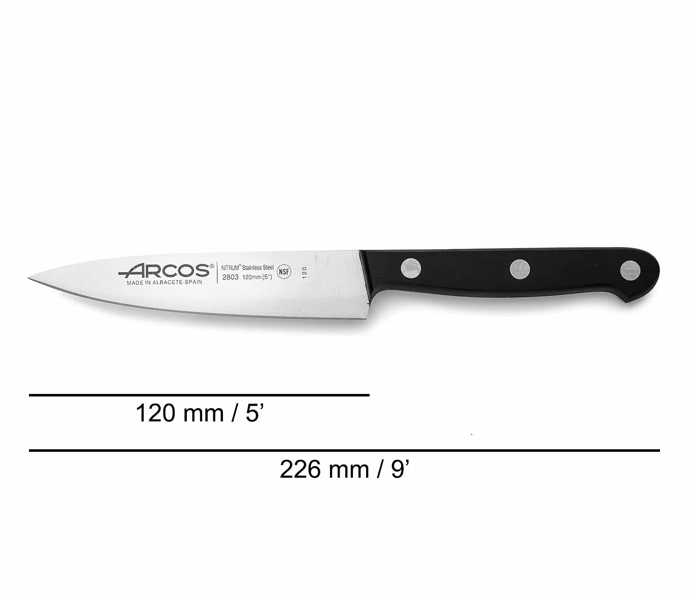 ARCOS Noże kucharskie Chef o długości i ze stali. Noże kucharskie do krojenia i obierania małych potraw.Ergonomiczna rękojeść z i ostrze o długości 120mm.Seria Uniwersalna.Kolor czarny.