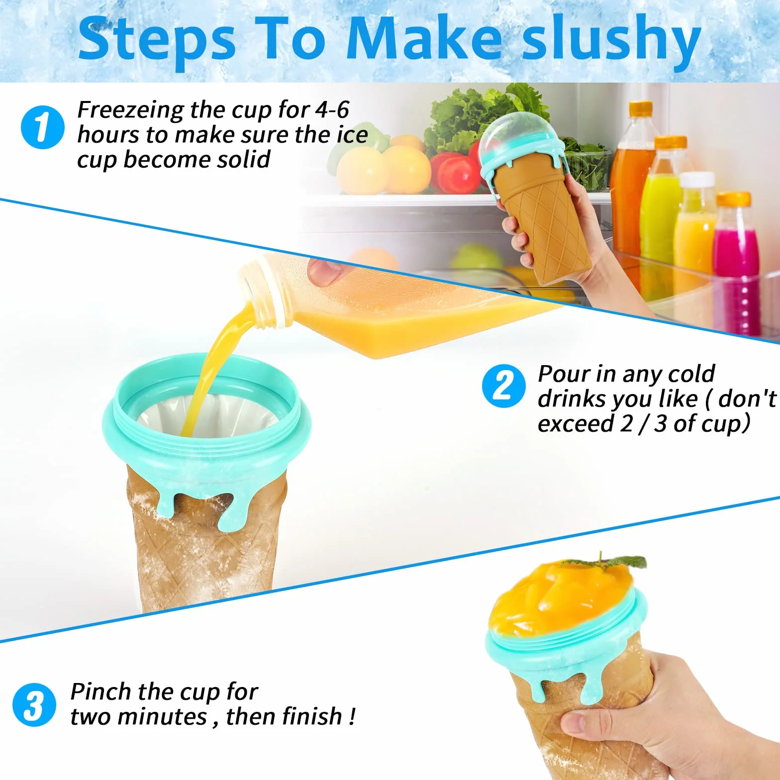 Silikonowy Kubek Slushy Maker 500 ml 2 w 1 ze Słomką i Łyżeczką