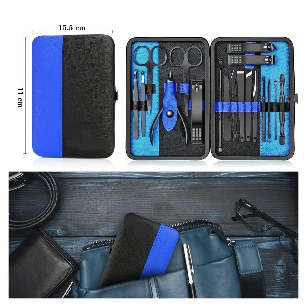 Zestaw do manicure dla kobiet, Stainless Steel Nail Clipper Set,15pcs Manicure Pedicure Kit for Travel(Blue)