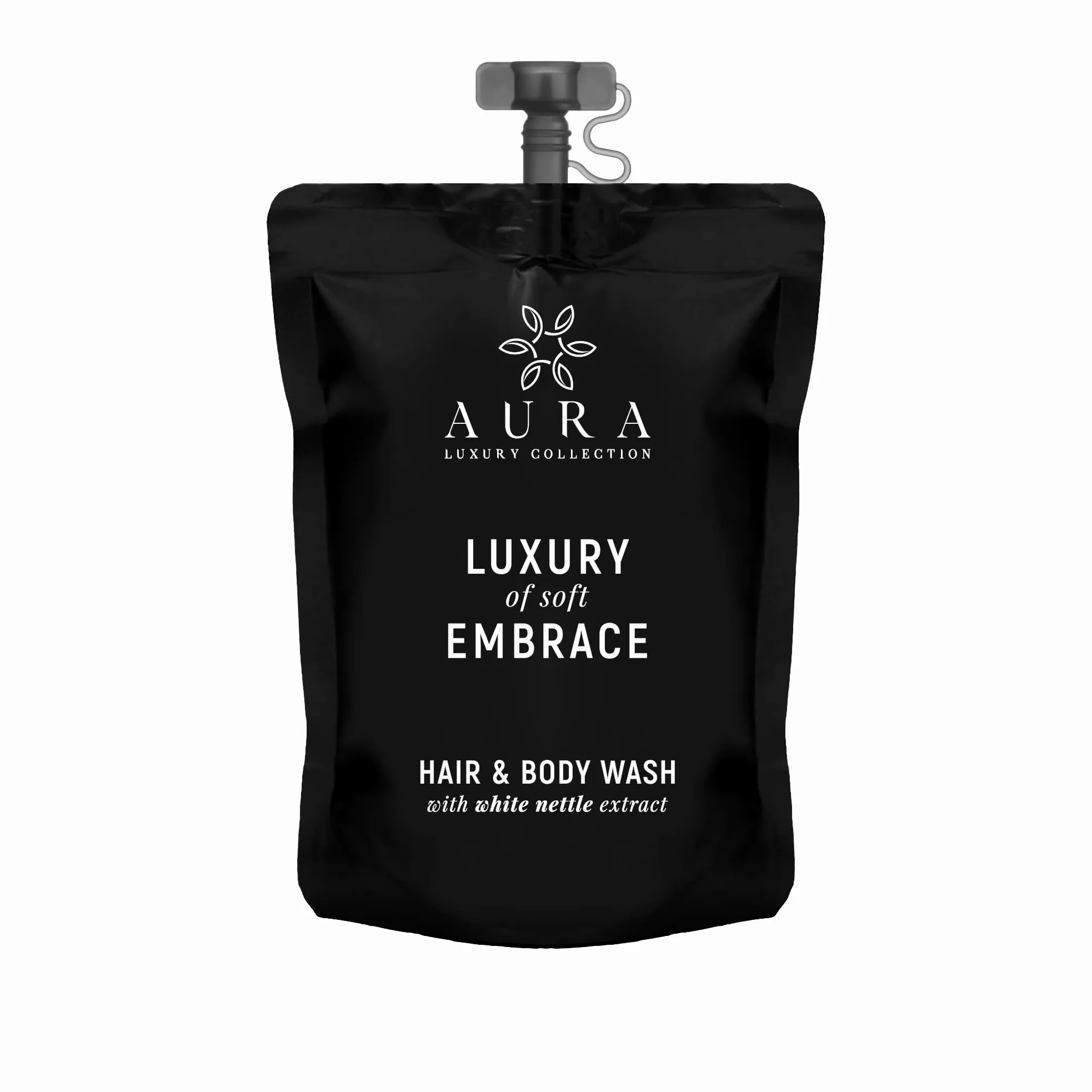 Aura Luxury Collection Black Edition Zestaw 100 saszetek ze stojakiem na prysznic 30 ml z korkiem z organicznymi ekstraktami z białej pokrzywy - zestaw kosmetyków do kąpieli hotelowej i B & B