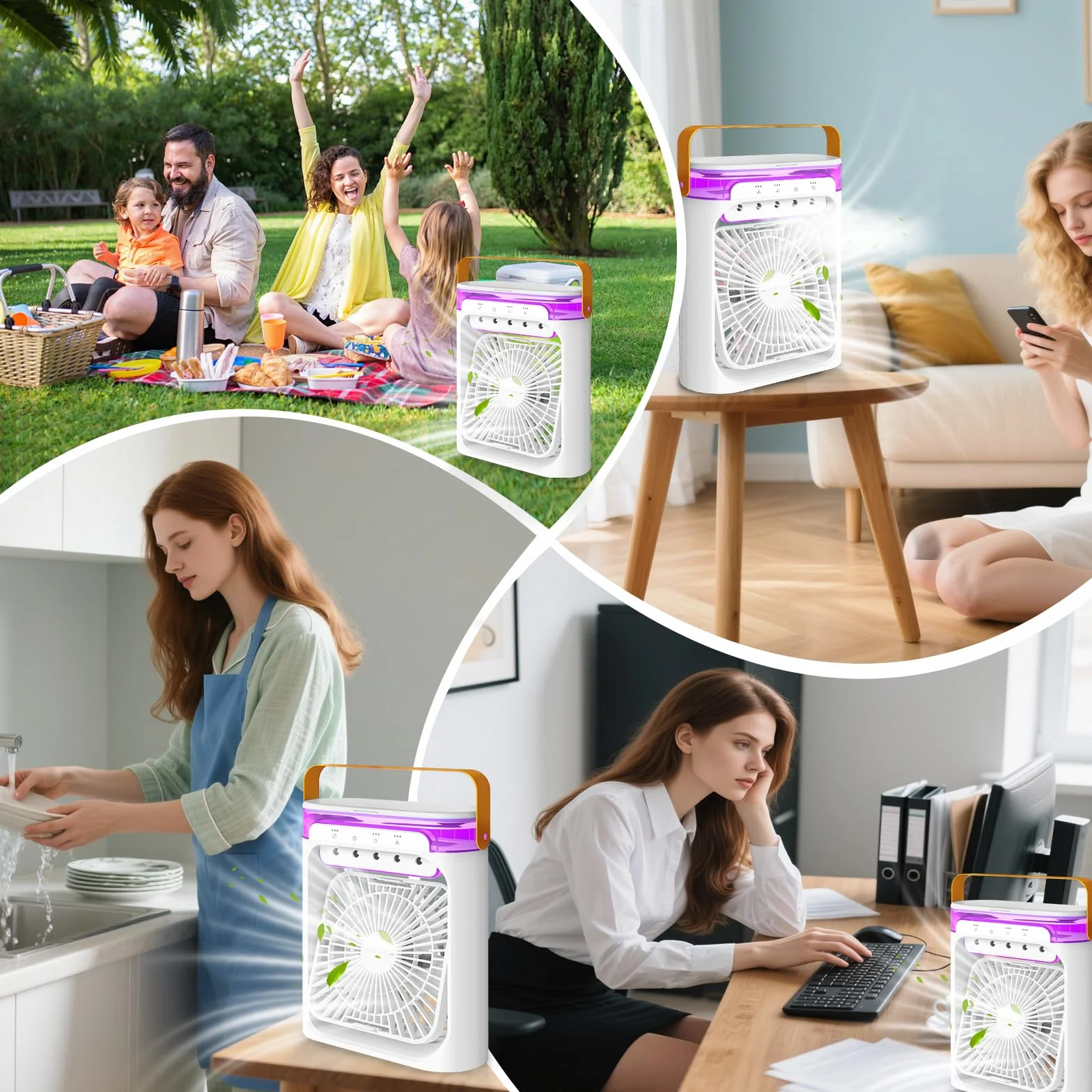 Przenośny mini klimatyzator USB 4 w 1, wentylator, 3 prędkości chłodnica powietrza biały