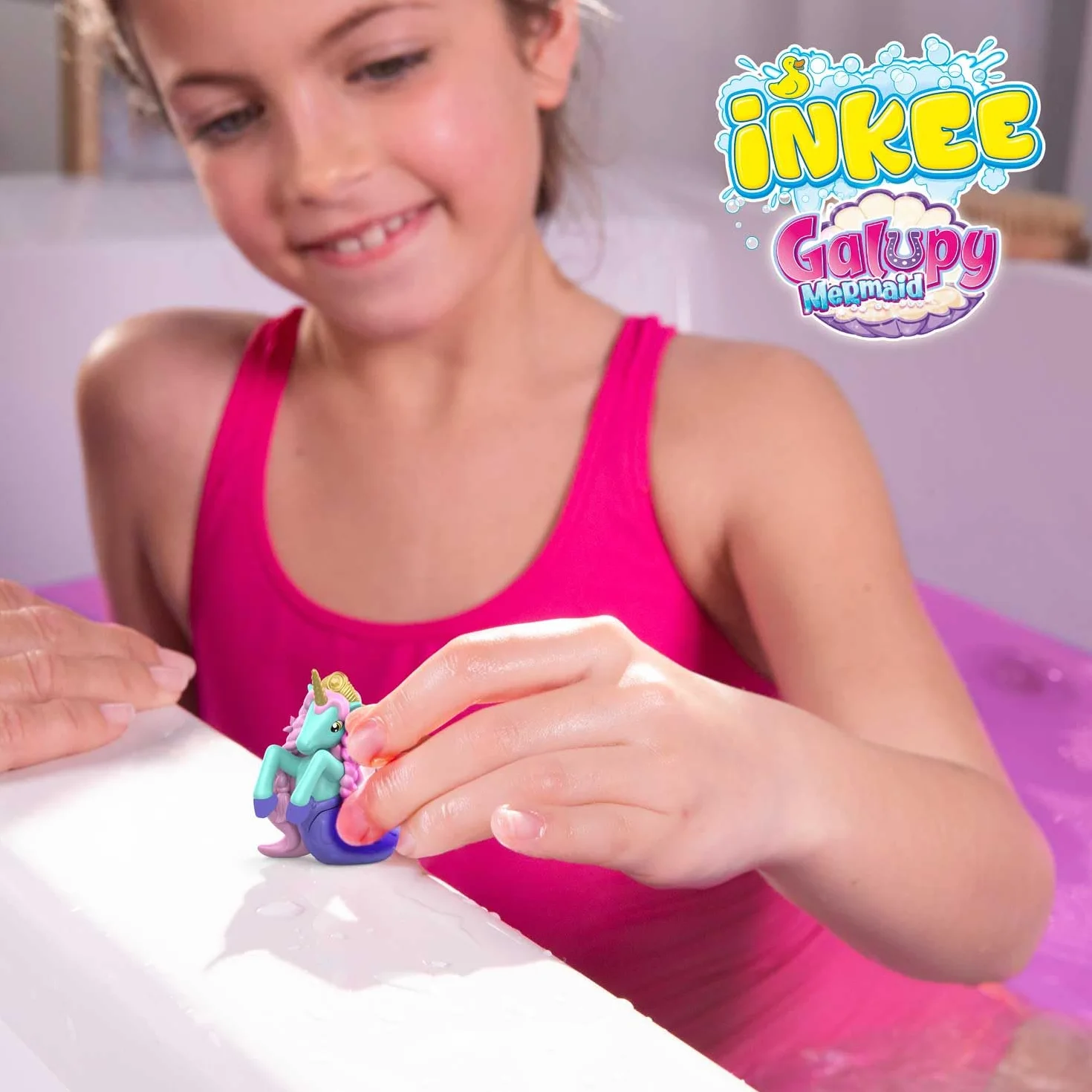 INKEE Surprise GALUPY MERMAID | Bomba do Kąpieli Jednorożca z Niespodzianką, Kule do Kąpieli dla Dzieci w Kształcie Muszli z Figurkami Syreny i Aromatem Waty Cukrowej