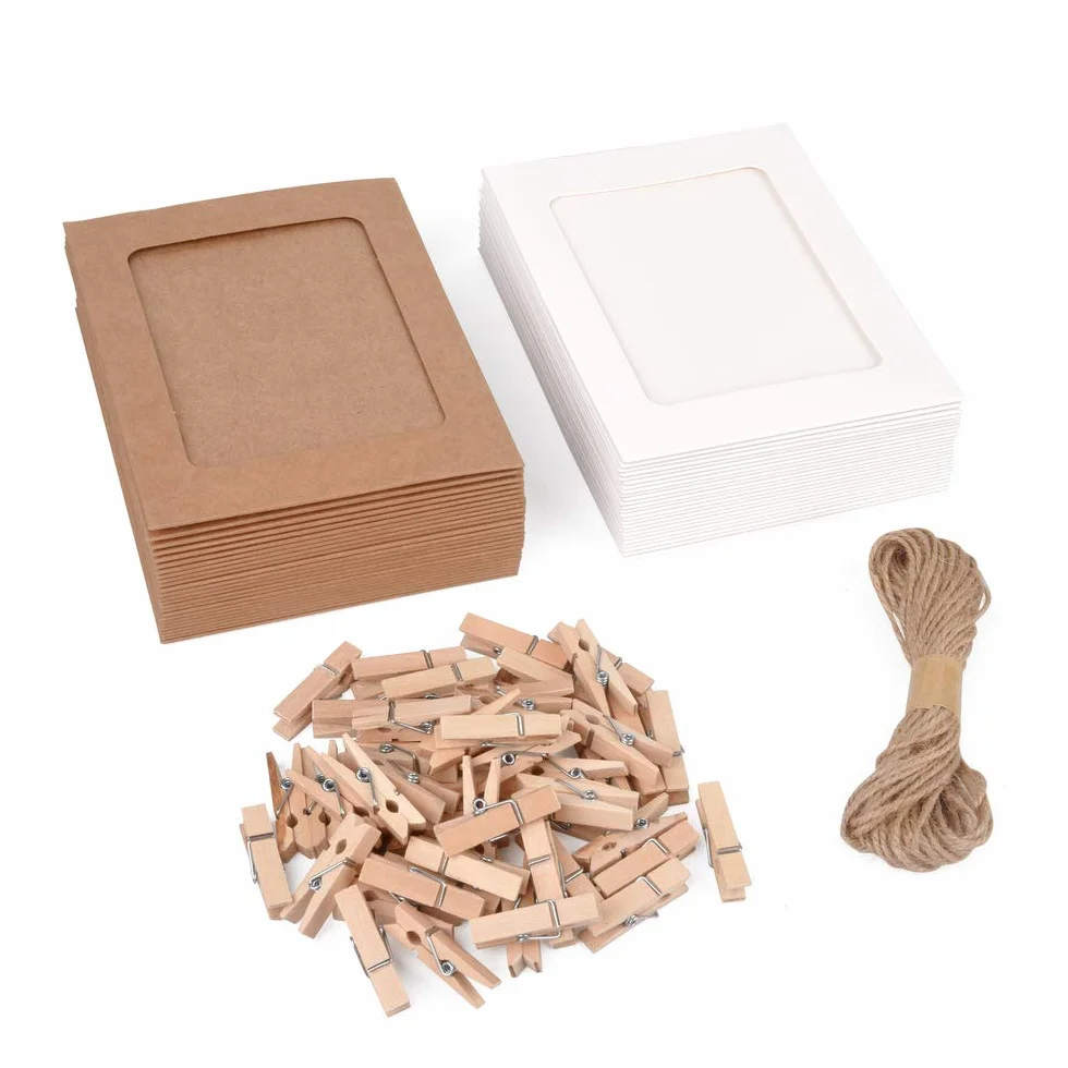 Ramki na zdjęcia kraft 50 sztuk biała brązowa DIY zestaw