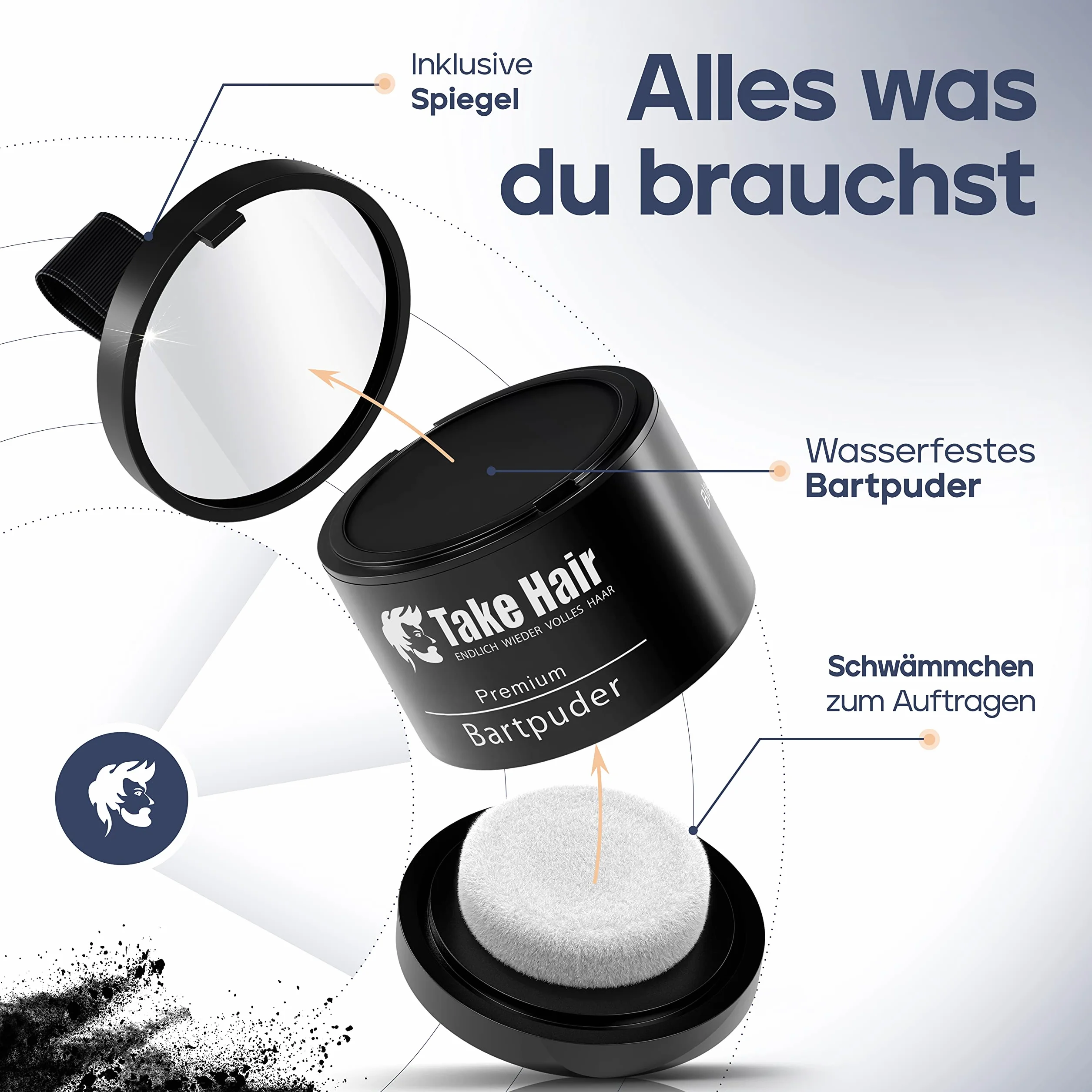 Take Hair barwnik do brody, 100% wodoodporny, puder do brody, 4 g dla pełniejszej brody, barwnik do brody, szara pokrywa, zagęszczacz do brody, zagęszczacz do brody, średni brąz)