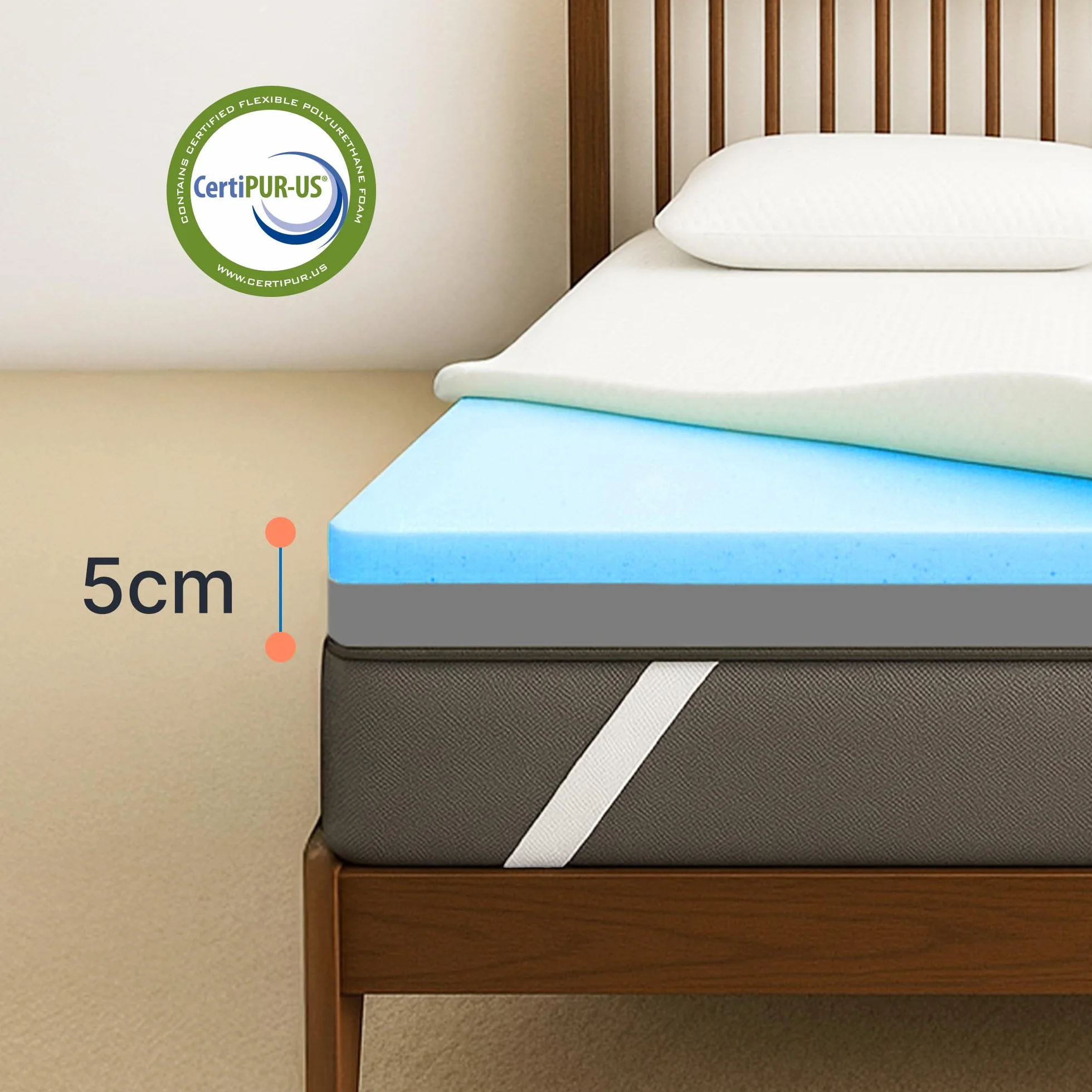 MKS Materac nawierzchniowy 2 w 1 120 x 200 cm dwustronny żelowy topper H3/H4 5-warstwowy siatkowe boki antypoślizgowy