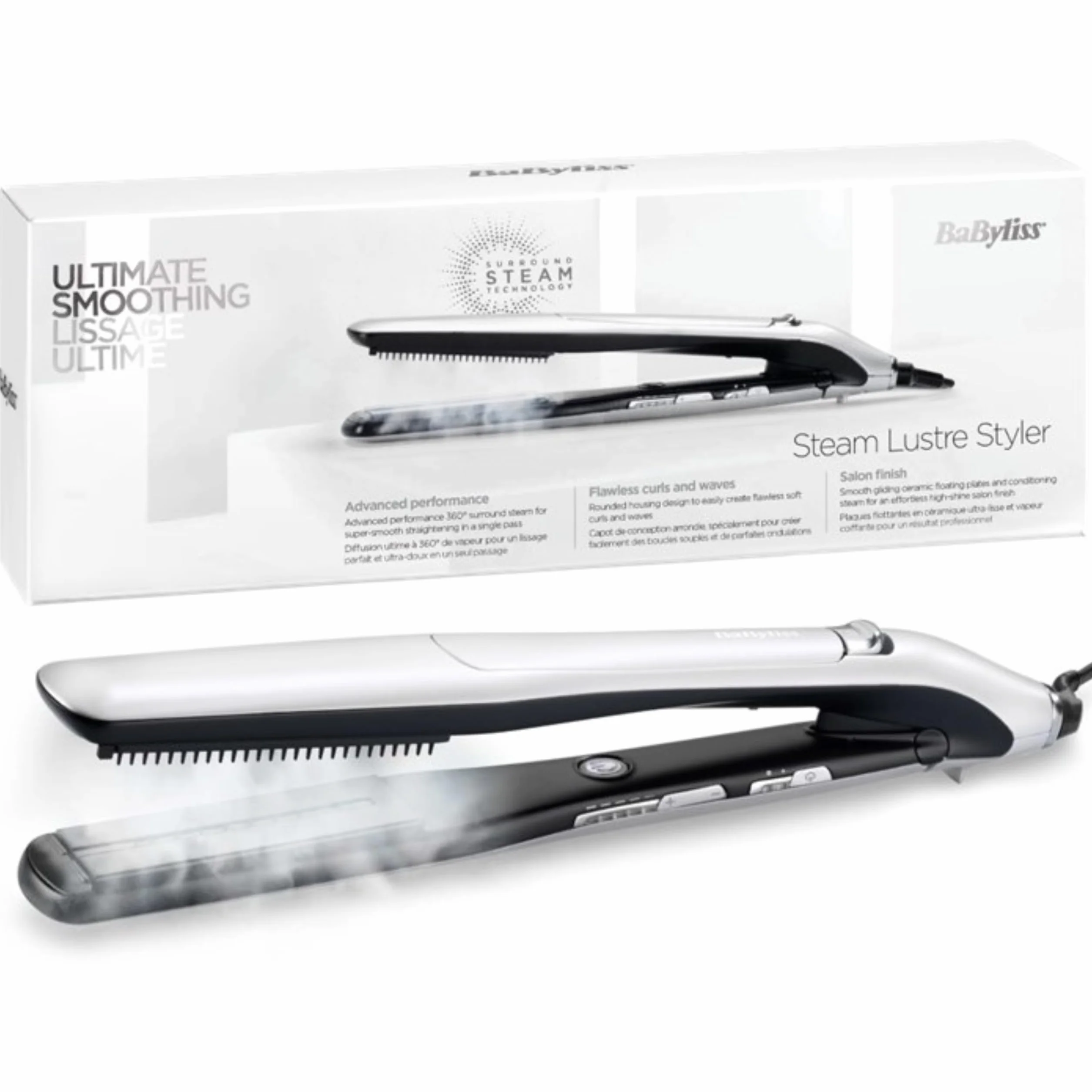Prostownica parowa BaByliss Steam Lustre, dla większej gładkości i połysku