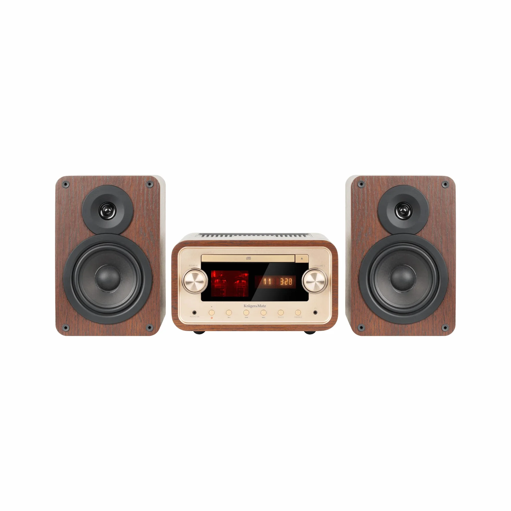 Krüger&Matz Wieża Lampowa 2x30W KM1961 CD, USB, Bluetooth + NFC, radio cyfrowe DAB+, FM, Brązowy