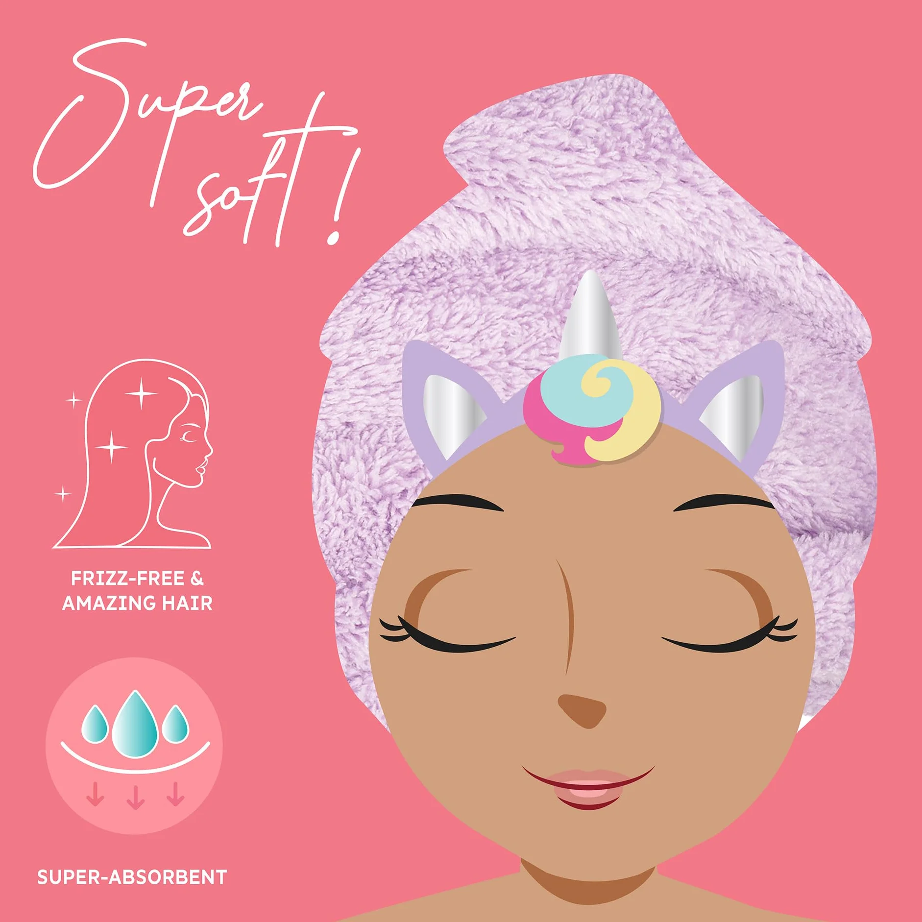 Legami - Love My Hair Turban do włosów, szybkoschnący, z mikrofibry, super chłonny, miękki, zapobiegający puszeniu się, damski ręcznik do włosów, zapięcie na guzik, motyw jednorożca