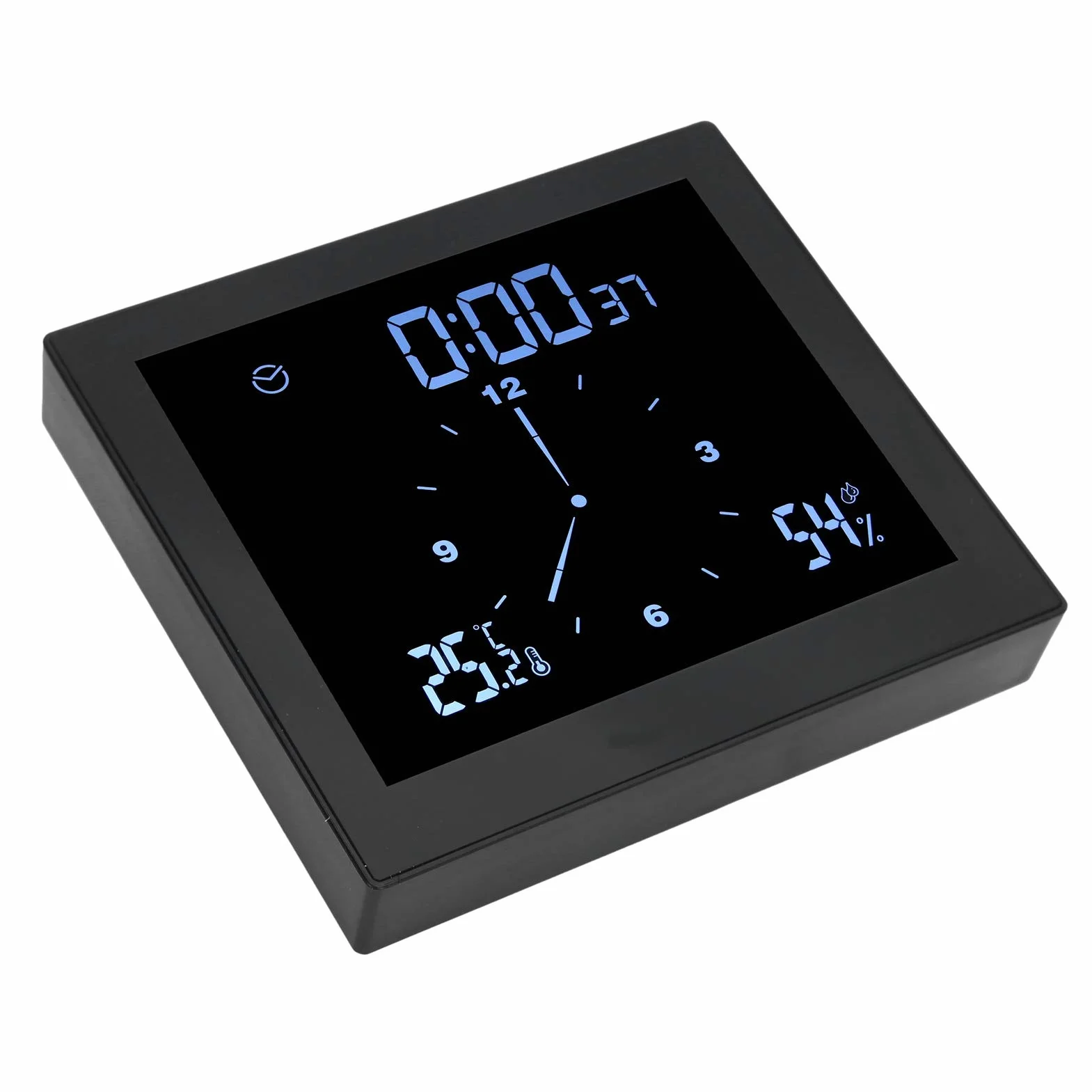 lyrlody Cyfrowy zegar LCD wodoodporny z funkcją odliczania, higrometr termometr do łazienki 3,5x10,5x11,5 cm czarny