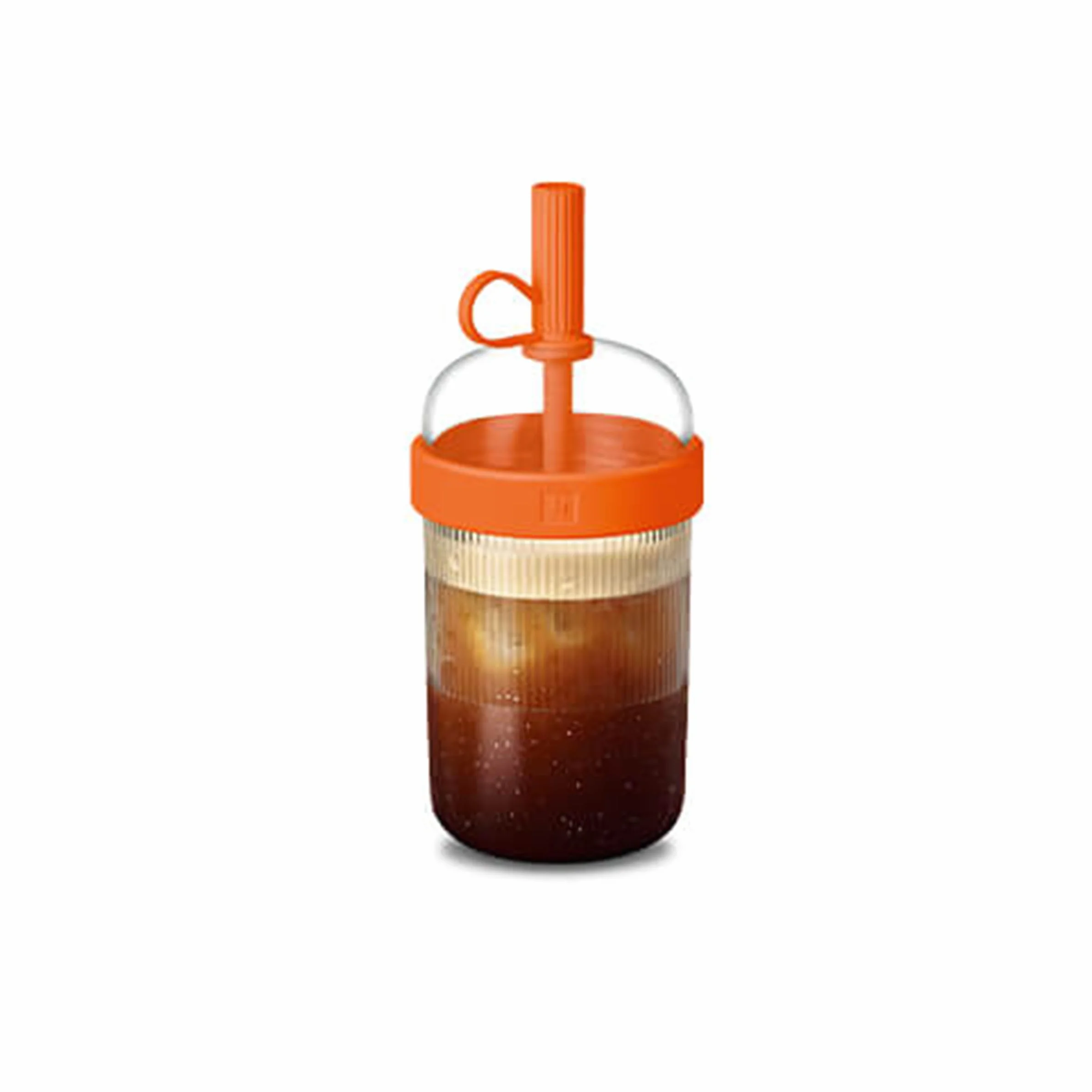 Nespresso Nomad Tumbler mandarynka, 540 ml, tritan, silikon, polietylen, szczelny, izolowany próżniowo, nowoczesny, przezroczysty, wielokrotnego użytku, cylindryczny, podróżny, zimne napoje, kubek