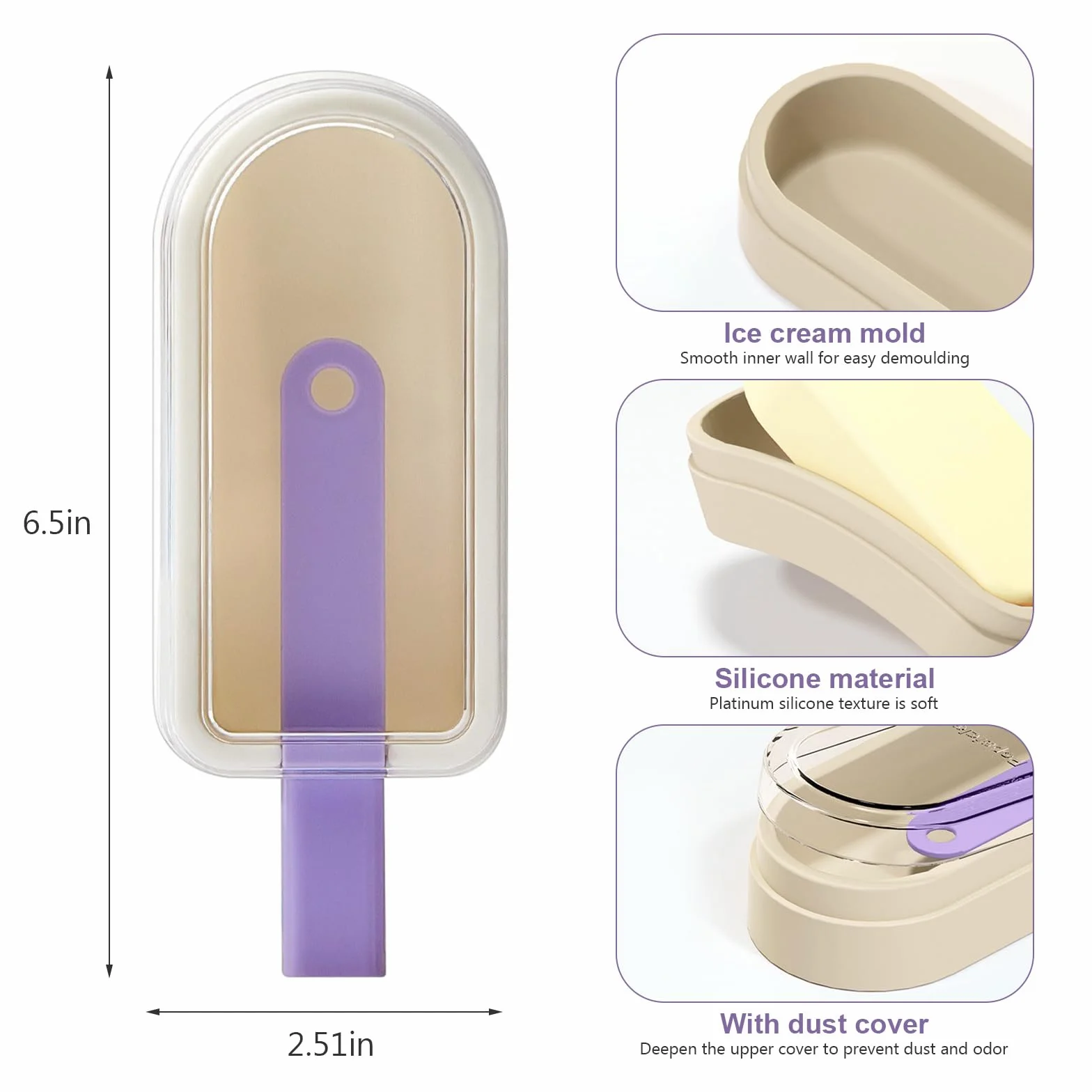 Forma silikonowa do lodów z pokrywką, BPA free, mini urządzenie do mrożonych lodów (biała)
