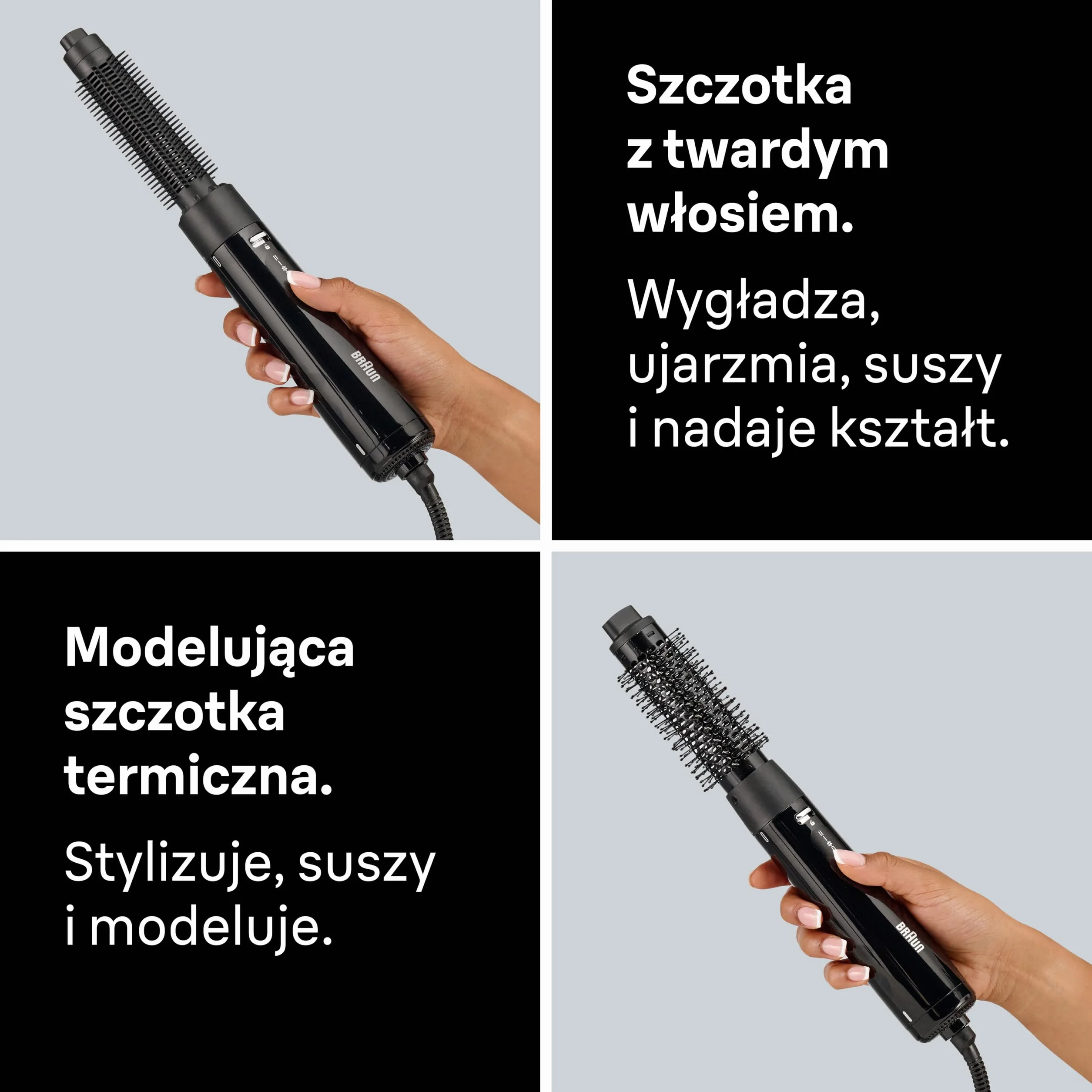 Braun Air Styler AS1.5, suszarko-lokówka, termiczna szczotka, szczotką z twardym włosiem, silnik 300W, 3 ustawienia temperatury/prędkości, czarne wykończenie, BRAS150E