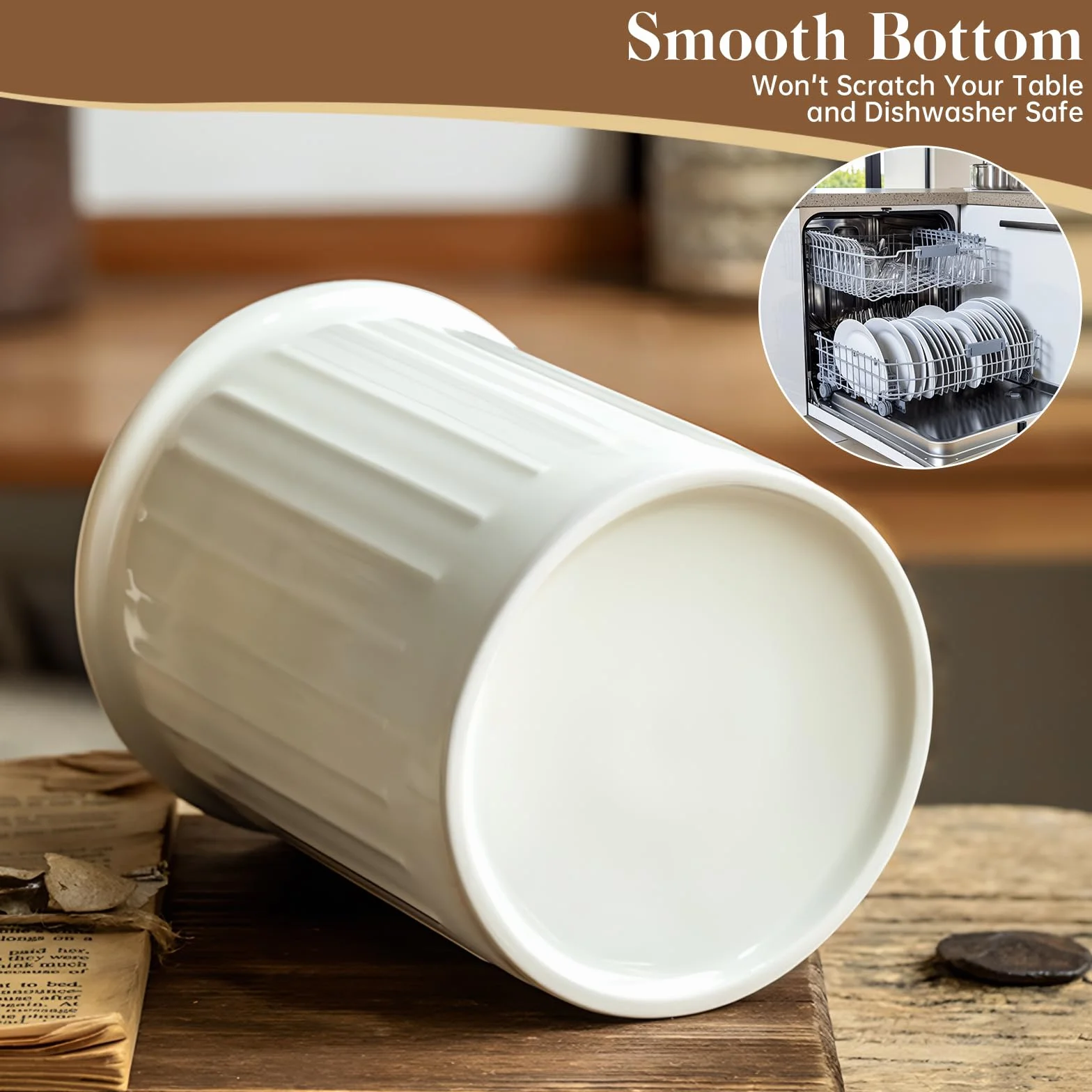 PAVSTINE Organizer kuchenny ceramiczny na blat, 13,4 x 11 cm, organizer do sztućców z reliefem, do przechowywania na blacie kuchennym, błyszcząca glazurowana powierzchnia, biały