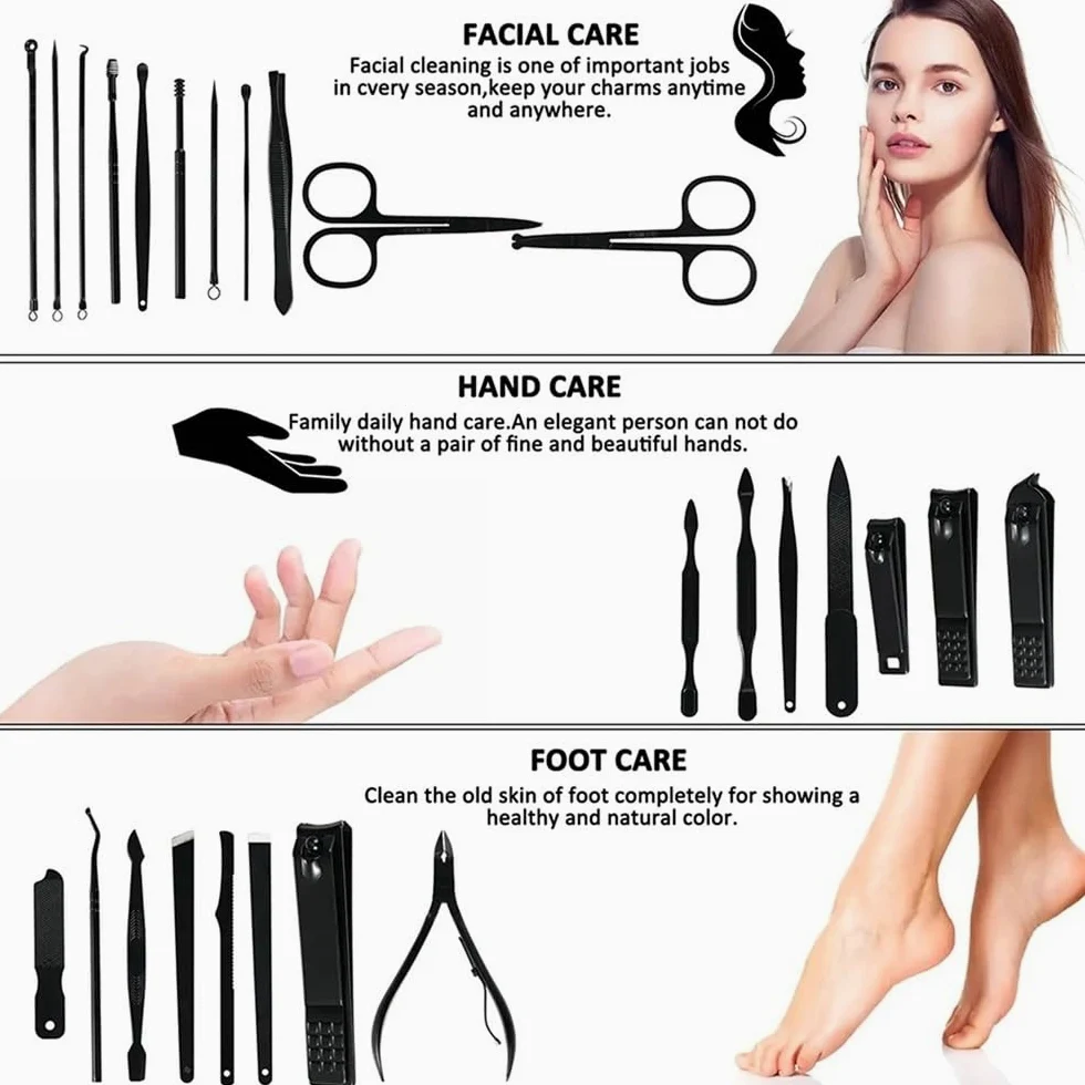 Zestaw do manicure pedicure 26 w 1 ze stali nierdzewnej, zestaw do manicure, profesjonalne narzędzia do pielęgnacji paznokci z luksusowym etui podróżnym