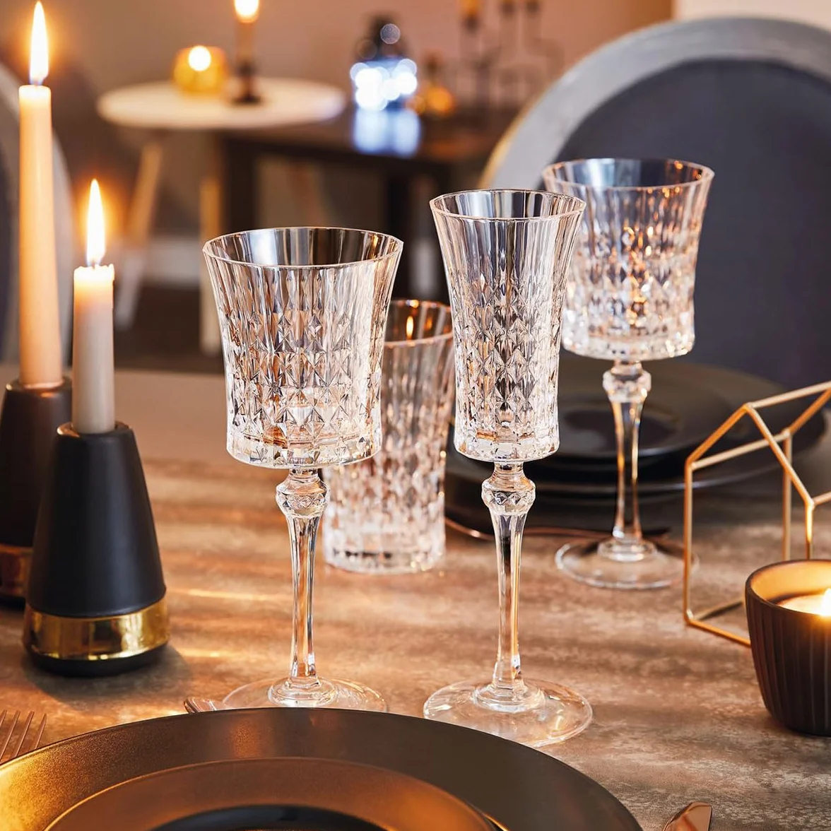 Cristal d'Arques Paris - Kolekcja Lady Diamond - 6 fletów 15 cl - Błyszczący, przezroczystość i wysoka wytrzymałość - Wyprodukowano we Francji - Wzmocnione opakowanie, odpowiednie do sprzedaży online