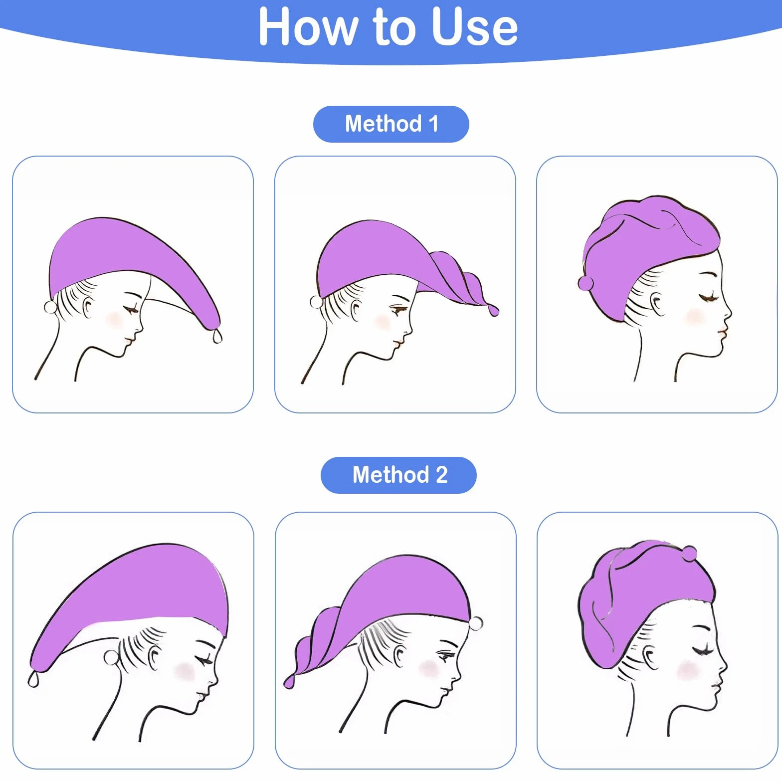 4 turban do włosów, ręcznik z mikrofibry, turban z guzikiem, super chłonny i szybkoschnący, z mikrofibry, do wszystkich rodzajów włosów (różowy, szary, jasnoniebieski, fioletowy)
