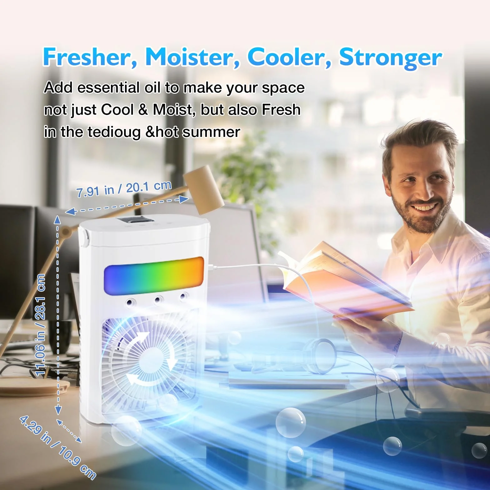 Mobilna klimatyzacja mini klimatyzator przenośny 700 ml chłodnica powietrza parowego 3 prędkości wentylator z chłodzeniem wodnym 7 LED USB Air Cooler czarny