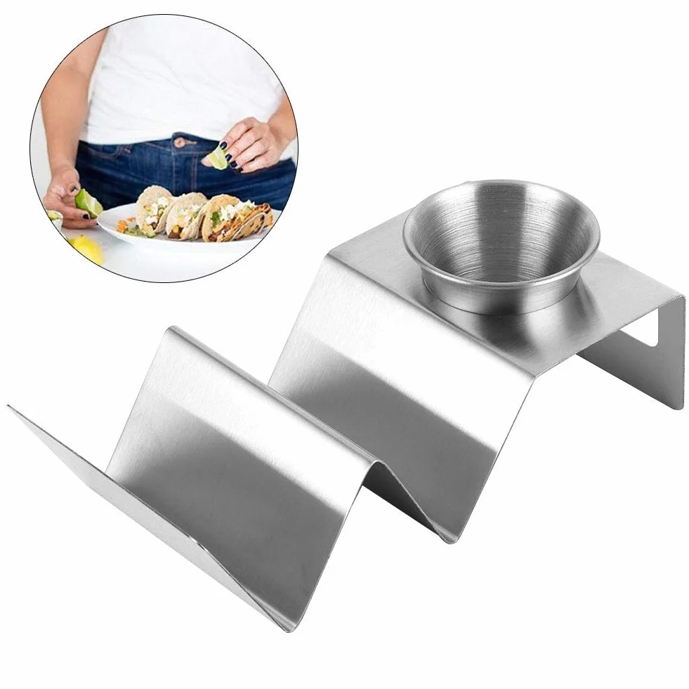Taco Taco, Food Grade ze stali nierdzewnej, z wyjmowanym kubkiem na sos, Taco Rack, Trwałe na bułki do hot dogów na kanapki, na Burrito, do przechowywania miękkiej skorupy,