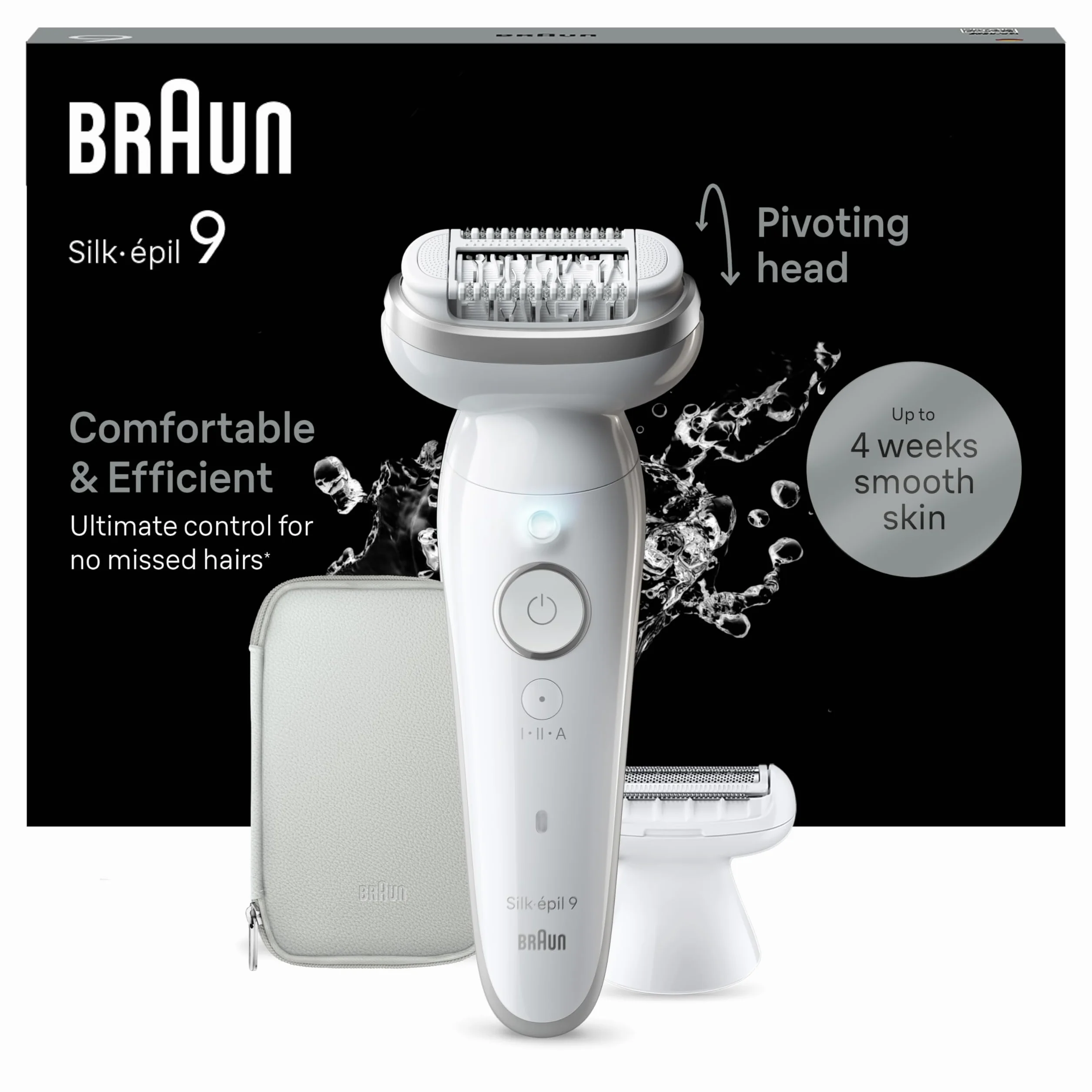 Braun Silk-épil 9, depilator damski/depilator do długotrwałego usuwania włosów, nasadka do golenia, nasadka trymera, 9-041, biały/srebrny