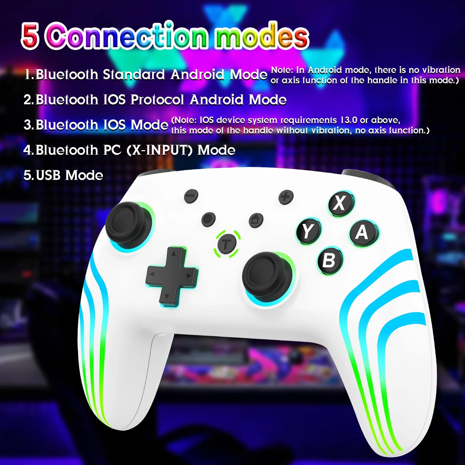 Kontroler przełączników, zmienne światła RGB, kontroler Switch Pro z budzikiem/precyzyjnym joystickiem, 6-osiowy żyroskop, podwójny wstrząs/turbo, kontroler bezprzewodowy do przełącznika /