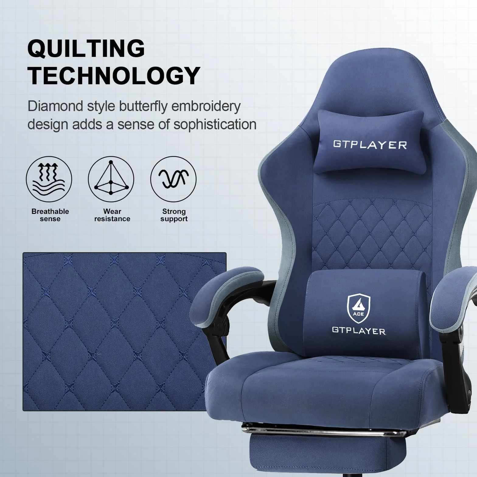 GTPLAYER Fotel gamingowy z podnóżkiem, ergonomiczny, wysoki oparcie, granatowy