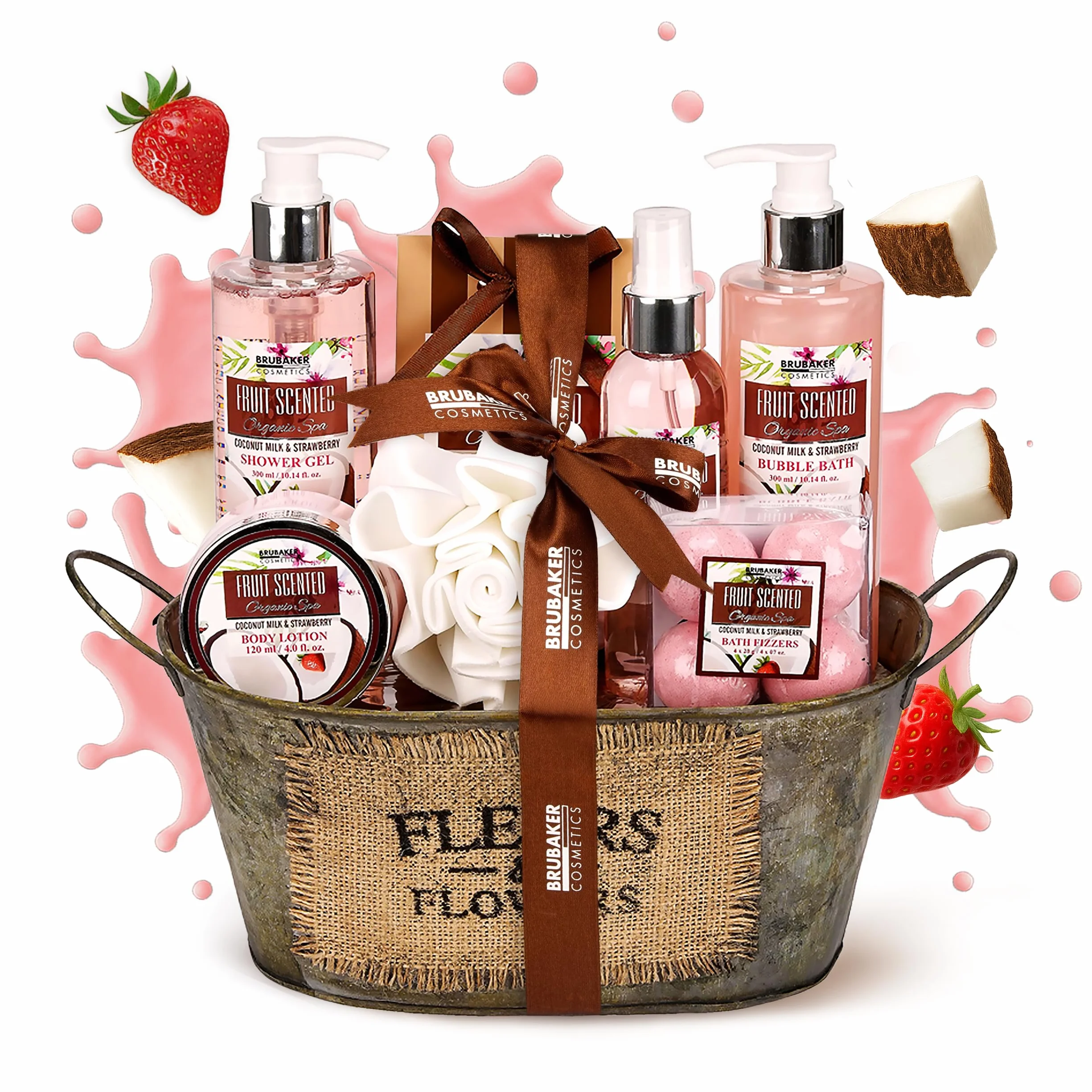 BRUBAKER Cosmetics Bath oraz Shower Set Coconut & Strawberry Scent - 11-Częściowy Zestaw Prezentowy W Wannie Vintage Tub