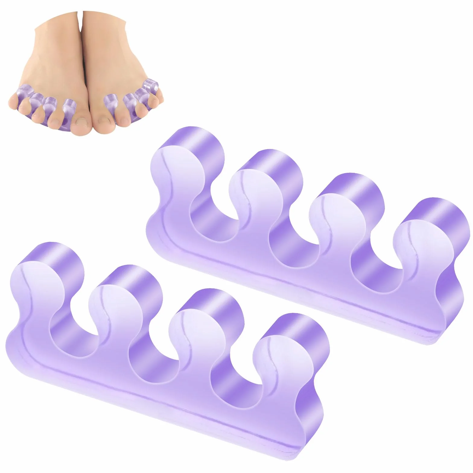 Silikonowe klapki japonki, pedicure, powtarzalne, nadające się do prania, do lakieru do paznokci, korektory nakładających się na siebie palców, fioletowe
