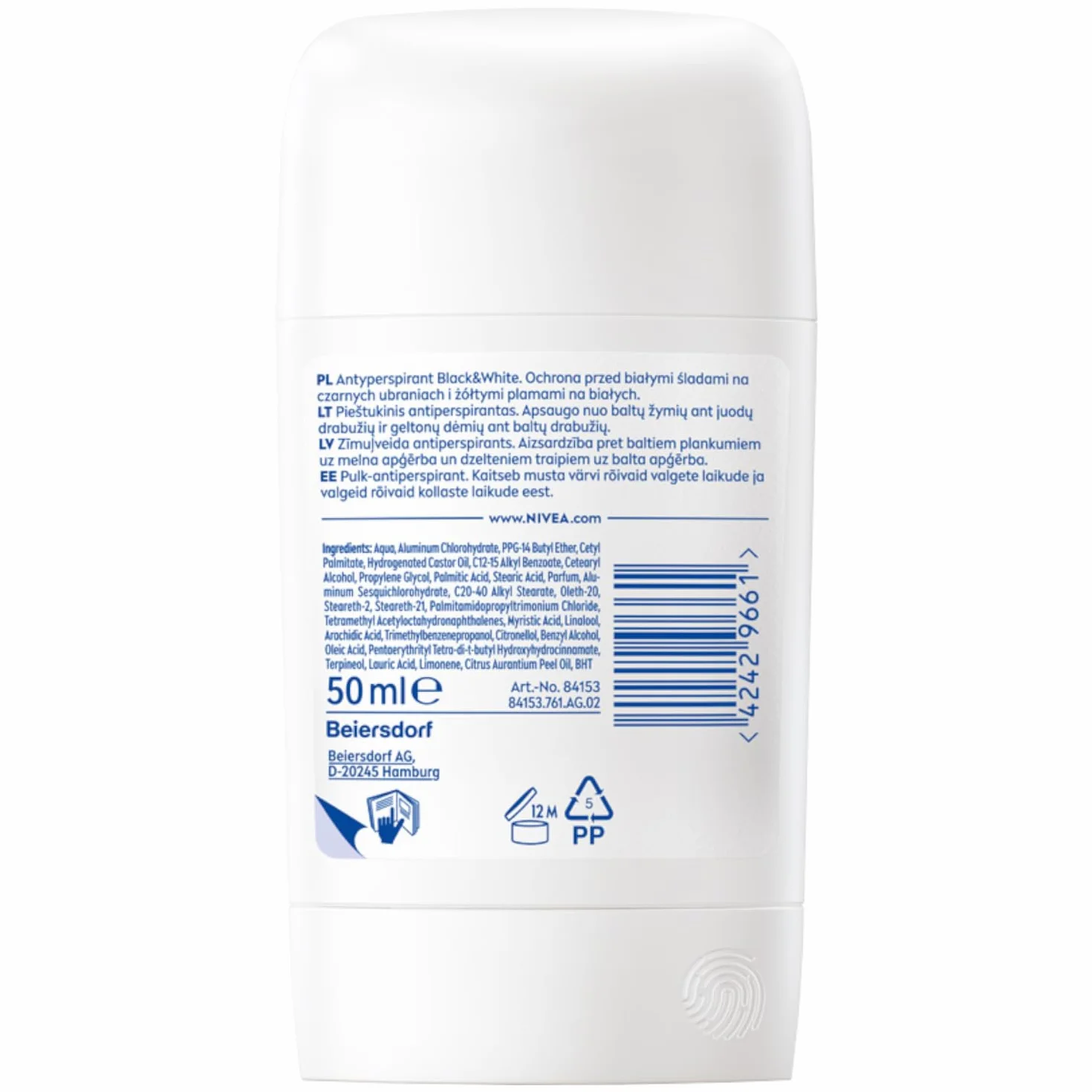 NIVEA Black & White Clear Antyperspirant w sztyfcie, 50 ml