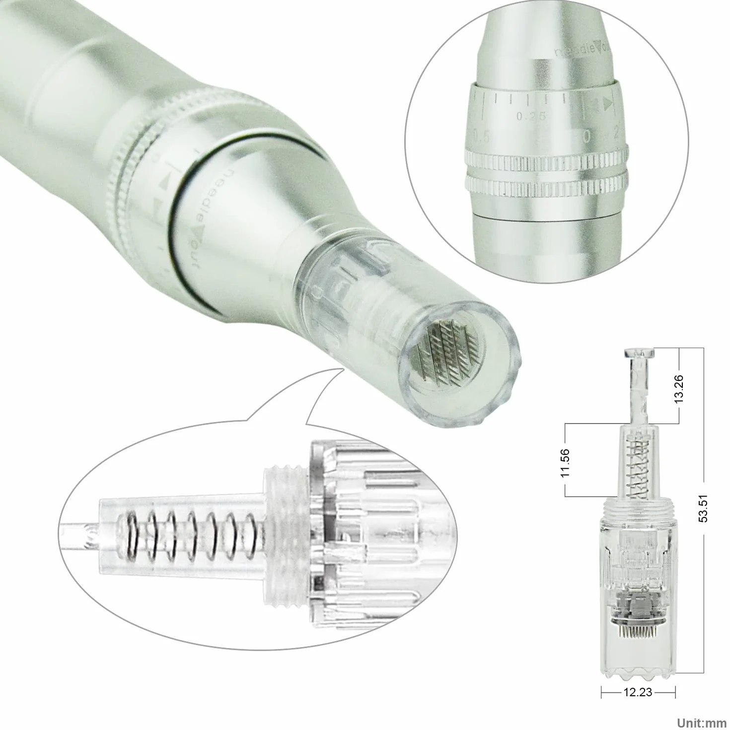Dermapen TBPHP M1 z LCD mezoterapia + wkłady 12 szt (Srebro)