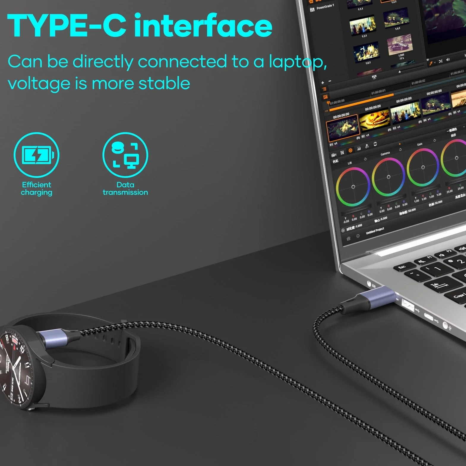 Kabel do ładowania USB-C do zegarków Garmin, kabel do ładowania 2M USB-C do Garmin Fenix ​​8/8 Solar/7S/7X/E/6, Forerunner 945/955/965/265/55, Tactix, Vivoactive 4S/5, Venu 2S/3S/SQ, Epix Pro 2