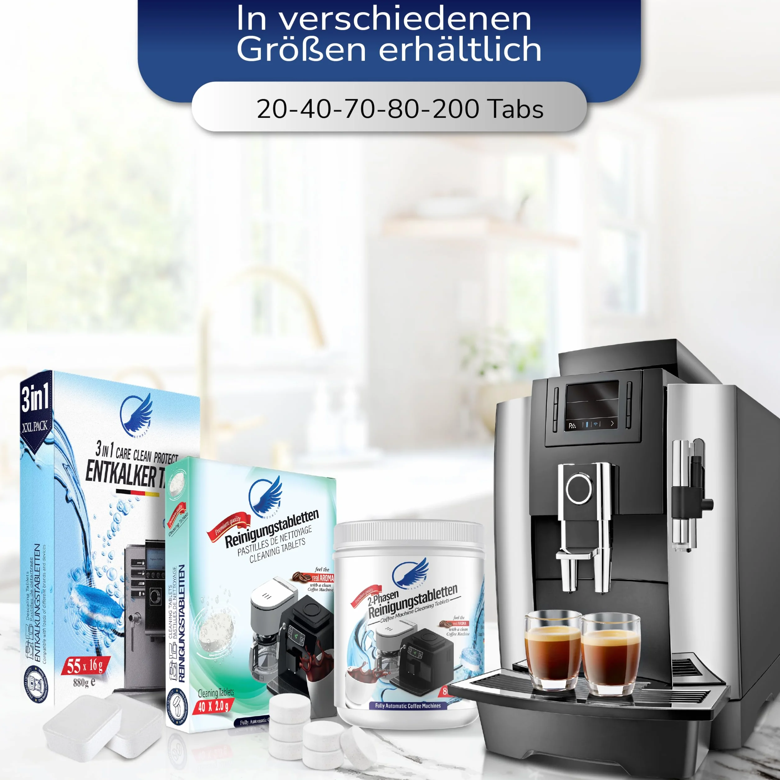 Tabletki czyszczące do ekspresu do kawy, kompatybilne i przetestowane dla Siemens EQ-Series i Krups, 40 x 2 g, przyjazne dla środowiska, bardzo mocna formuła czyszcząca „Made in Germany”