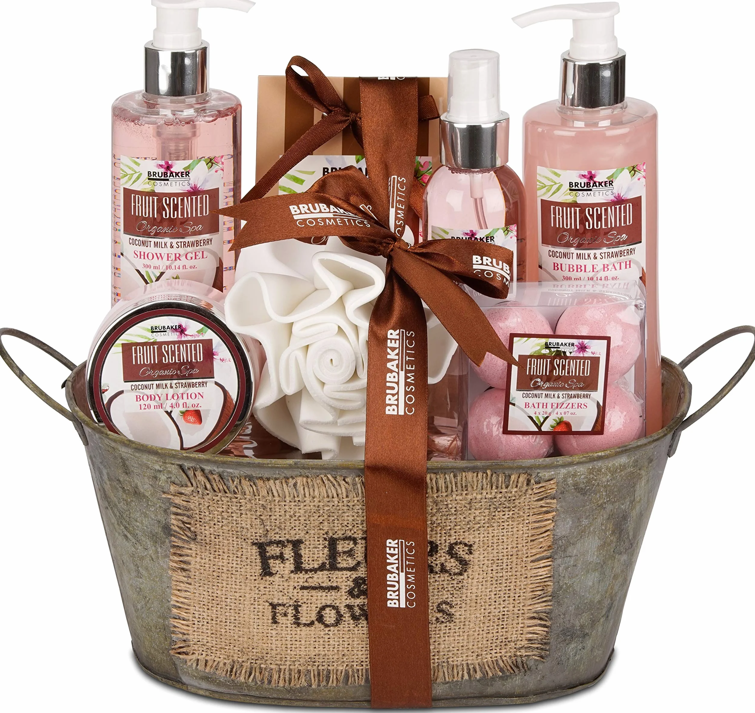 BRUBAKER Cosmetics Bath oraz Shower Set Coconut & Strawberry Scent - 11-Częściowy Zestaw Prezentowy W Wannie Vintage Tub