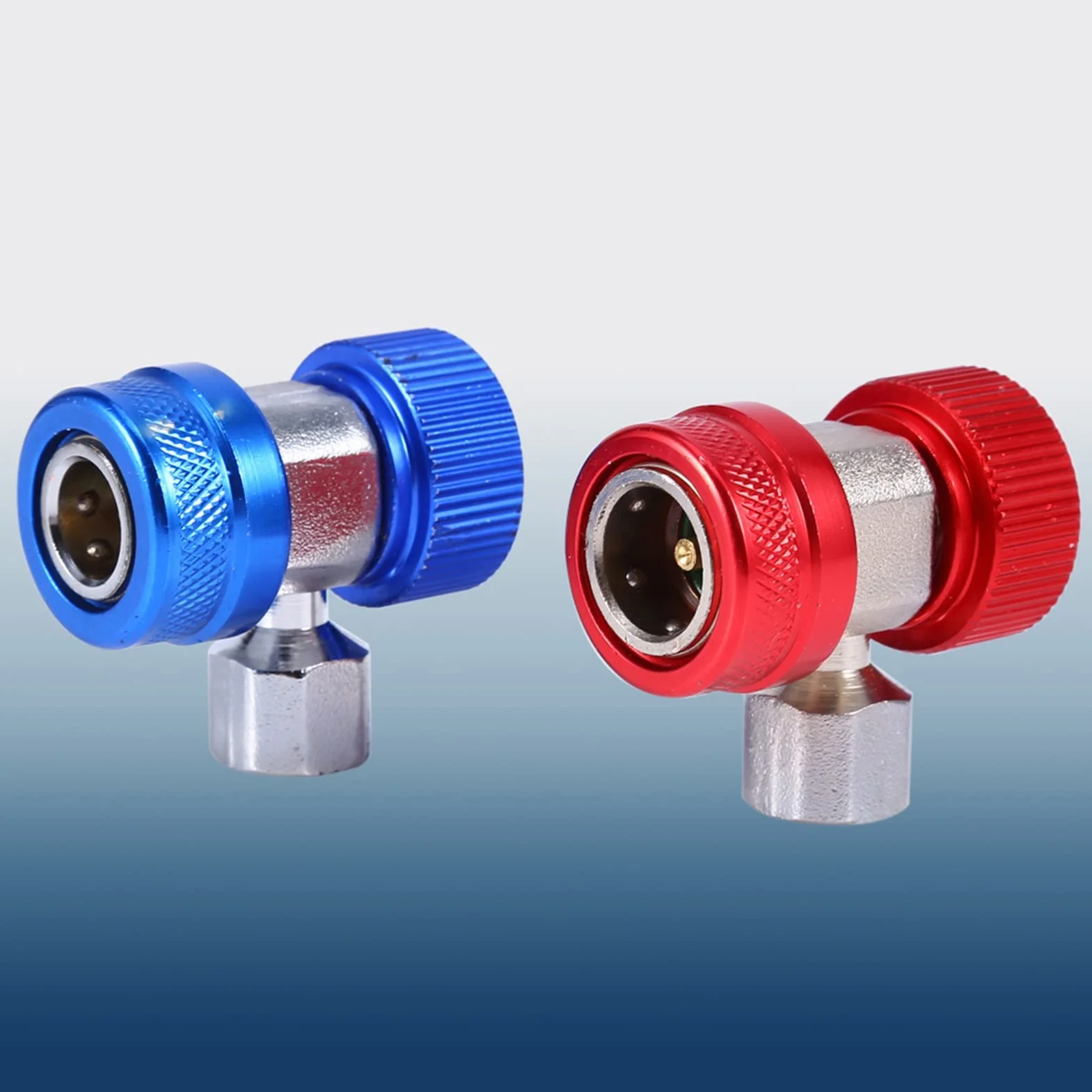 2x Szybkozłącze R134A AC do Klimatyzacji, Zestaw 2 Adapterów High Low, Czerwony do Wysokiego Ciśnienia, Niebieski do Niskiego Ciśnienia, Szybkie i łatwe Podłączanie/odłączanie