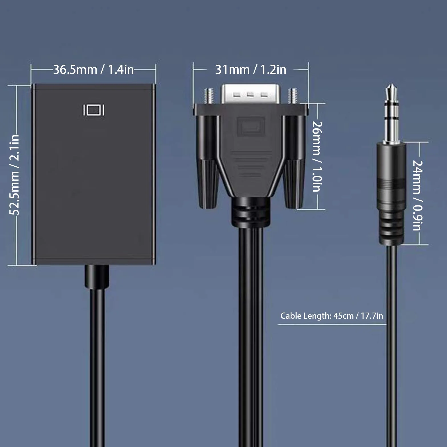 Konwerter VGA na HDMI, przenośny męski VGA （komputer, laptop） na HDMI żeński （telewizor, wyświetlacz, projektor） adapter Kabel analogowo-cyfrowy, obsługa 1080P / 60Hz(czarny)