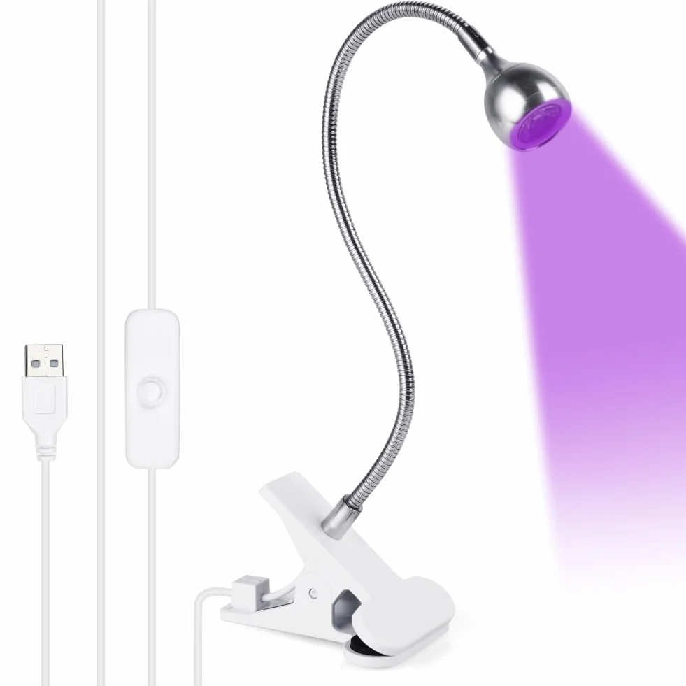 LOPHE Mini lampa UV do paznokci, małe lampy UV do paznokci żelowych, lampa utwardzana klejem UV 3 W, z klipsem zabezpieczającym, ładowalna, mini USB, przenośna lampa do paznokci LED, prezent dla